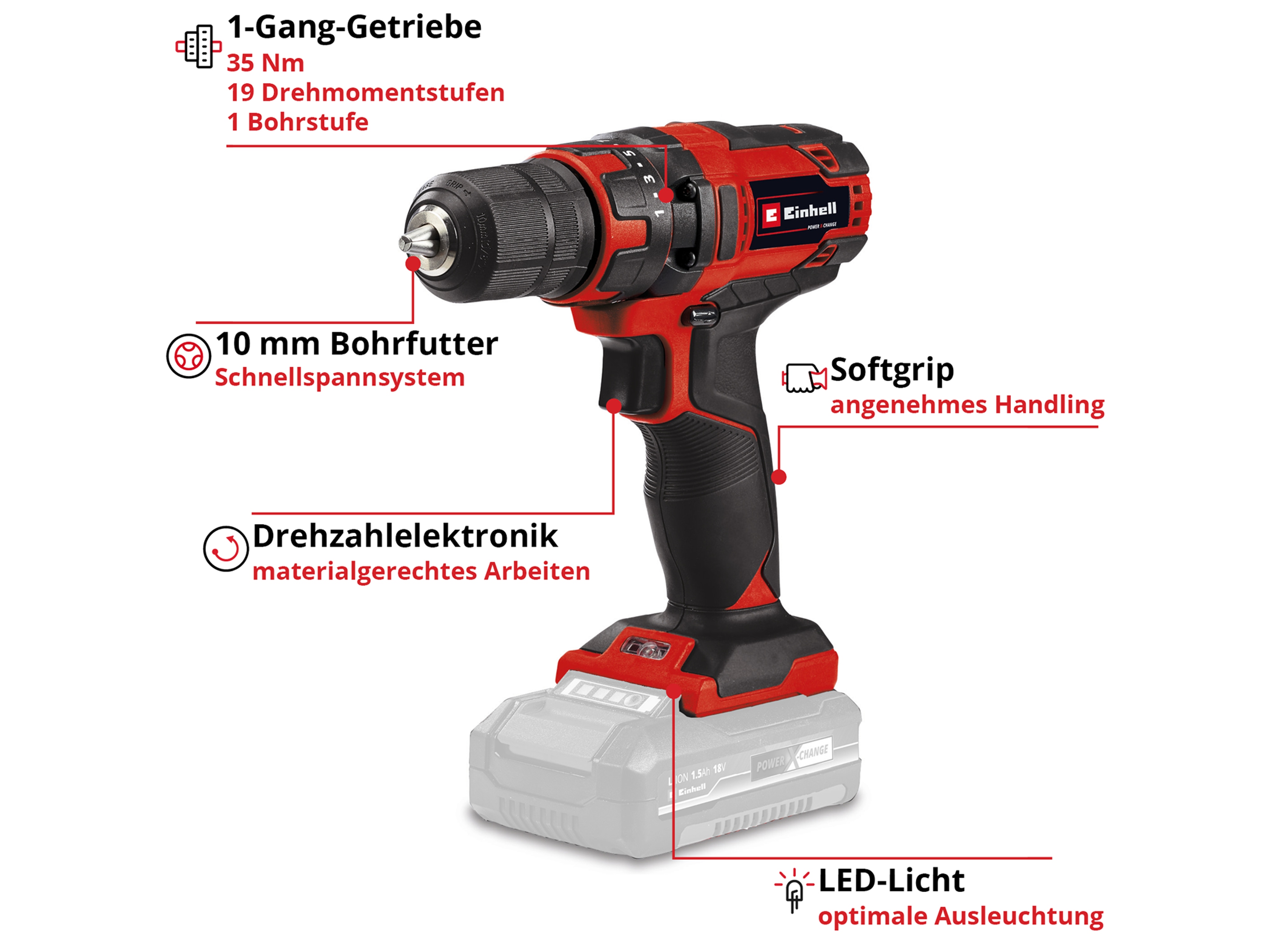 EINHELL Akku-Bohrschrauber TC-CD 18/35 Li Solo