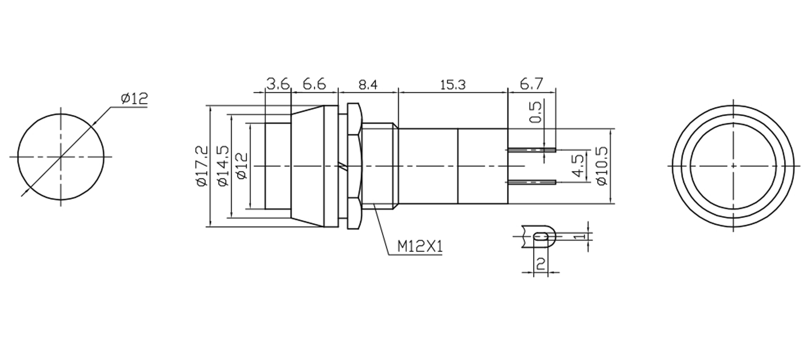 Einbau-Druckschalter PBS-11A, rund, Ein/Aus, rot