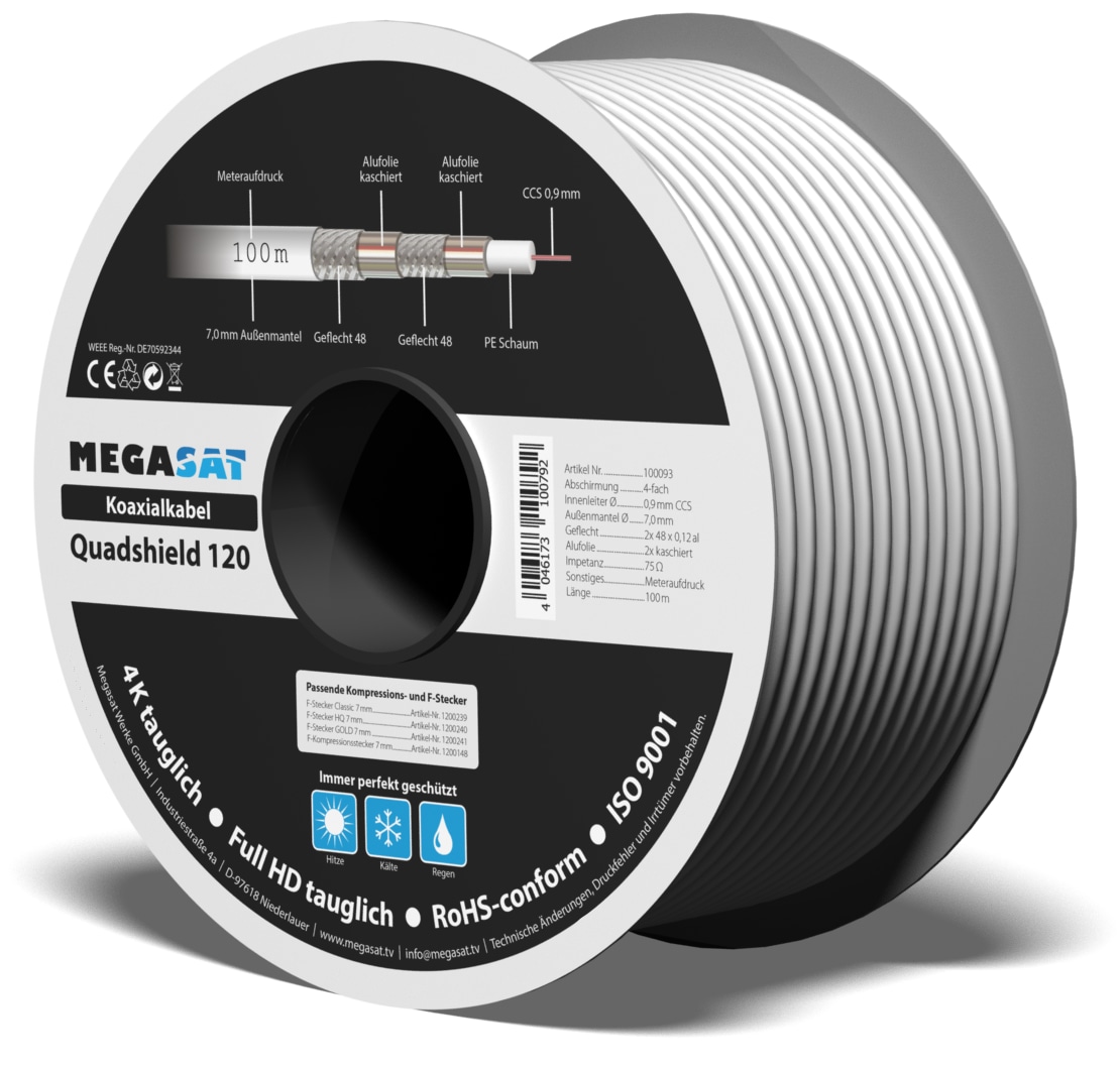 MEGASAT Koaxialkabel Quad Shield 120, 110 dB, 100 m MEGASAT Koaxialkabel Quad Shield 120, 110 dB, 100 m