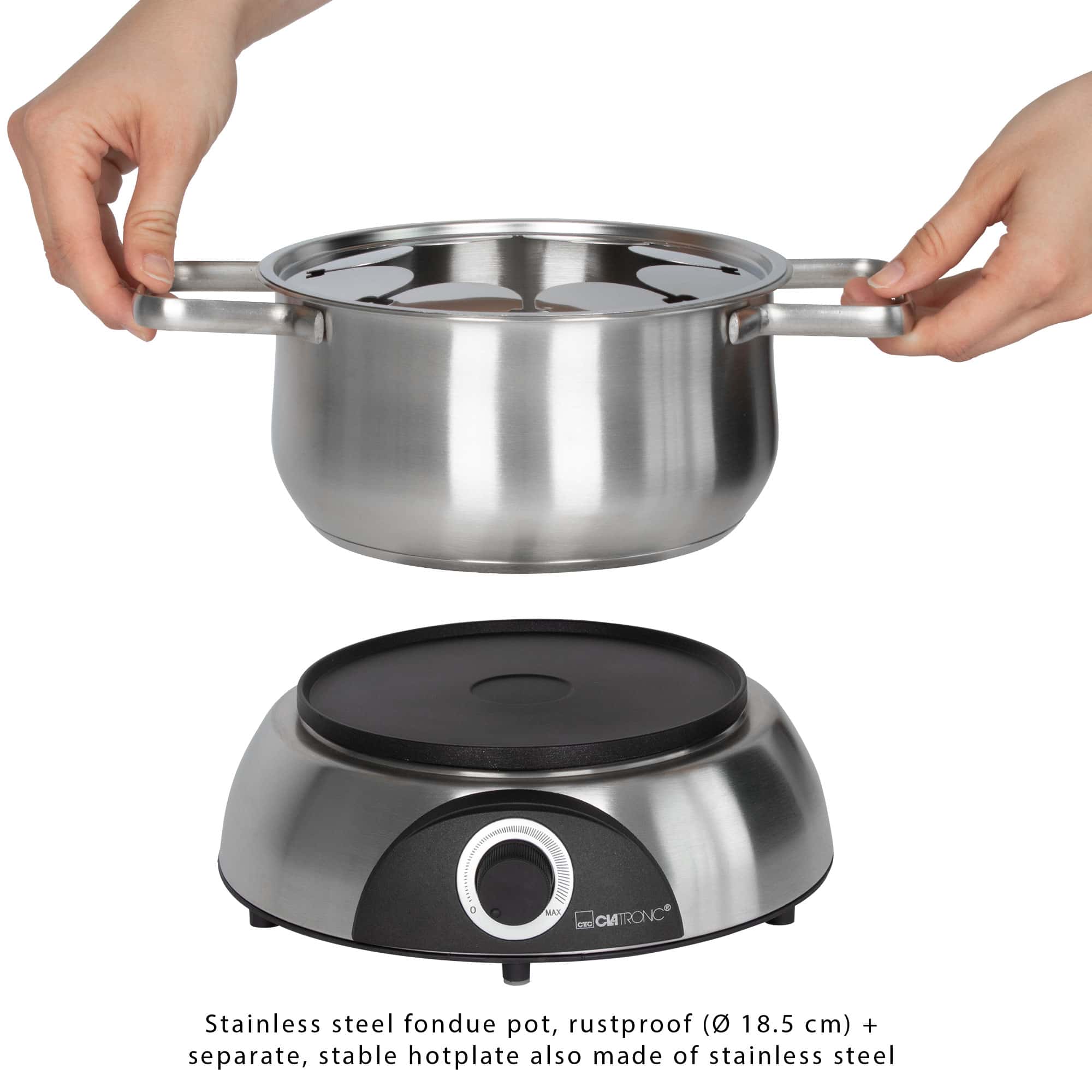 CLATRONIC Fondue-Set FD 3783, Edelstahl Topf, 8 Personen, 1,2 L, 1400W CLATRONIC Fondue-Set FD 3783, Edelstahl Topf, 8 Personen, 1,2 L, 1400W