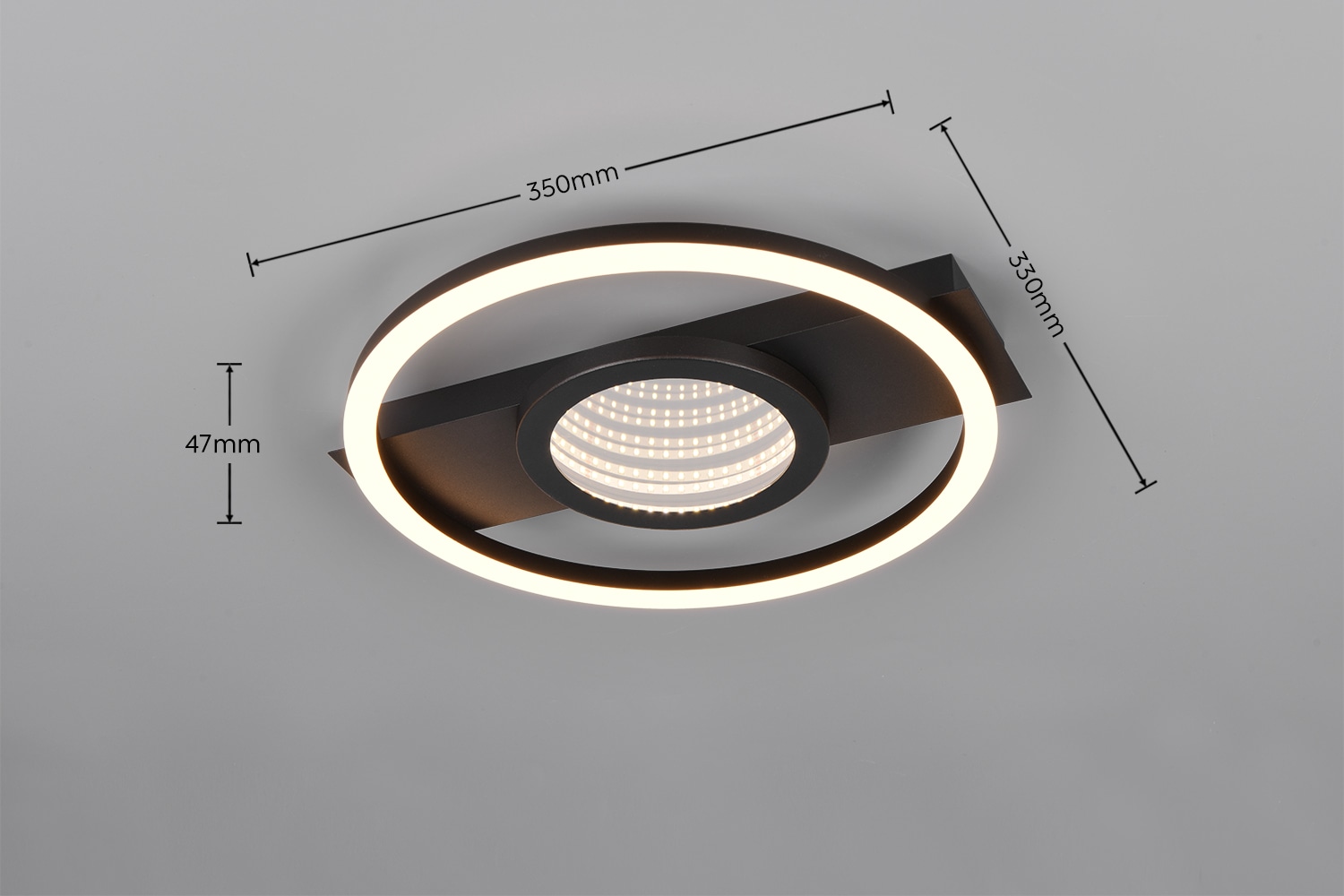 REALITY LED-Deckenleuchte WHEELER, R64801132, 16W, 2000lm, 3000K, schwarz