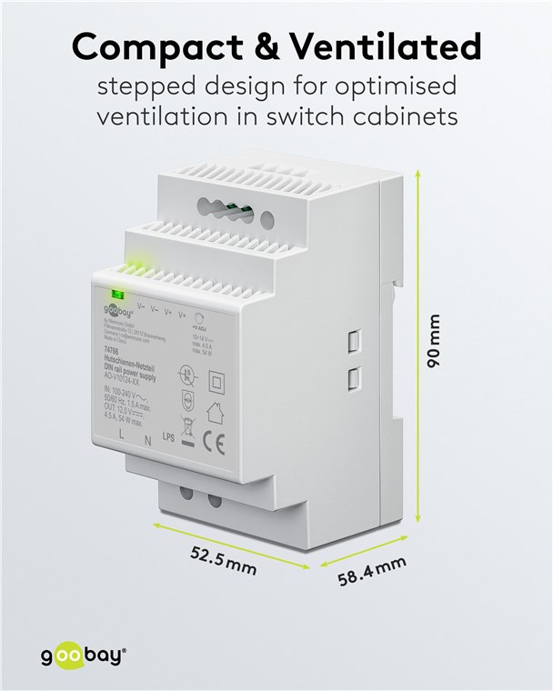 GOOBAY Hutschienen-Netzteil 74766, 12 V, 4,5 A, 54 W GOOBAY Hutschienen-Netzteil 74766, 12 V, 4,5 A, 54 W