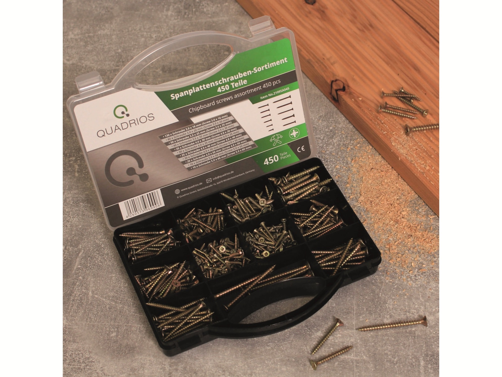 QUADRIOS Schrauben-Set, 2109SA045, für Spannplatten, Stahl, 450 Stück QUADRIOS Schrauben-Set, 2109SA045, für Spannplatten, Stahl, 450 Stück