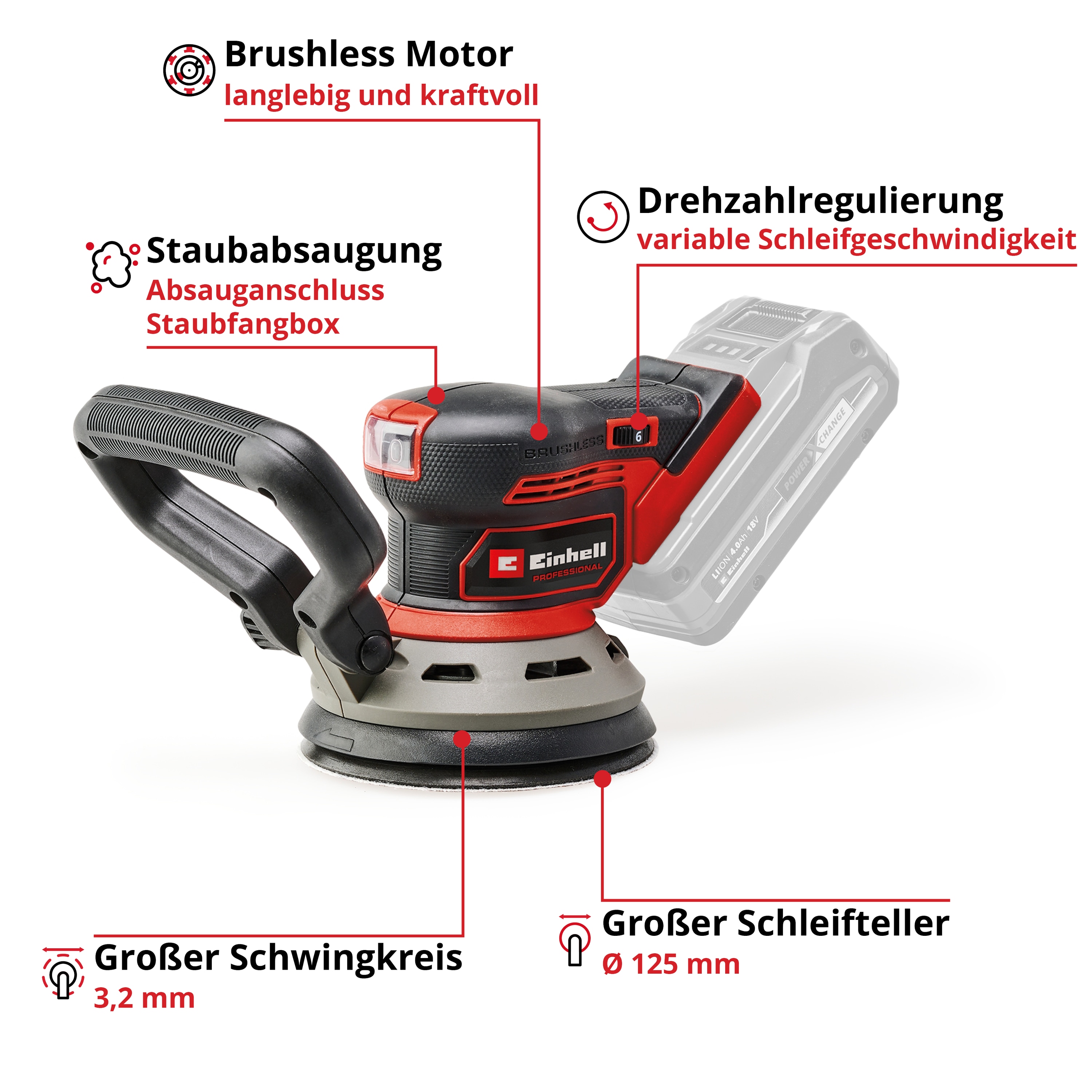 EINHELL PROFESSIONAL Akku-Exzenterschleifer TP-RS 18/32 Li BL-Solo EINHELL Akku-Exzenterschleifer TP-RS 18/32 Li BL-Solo