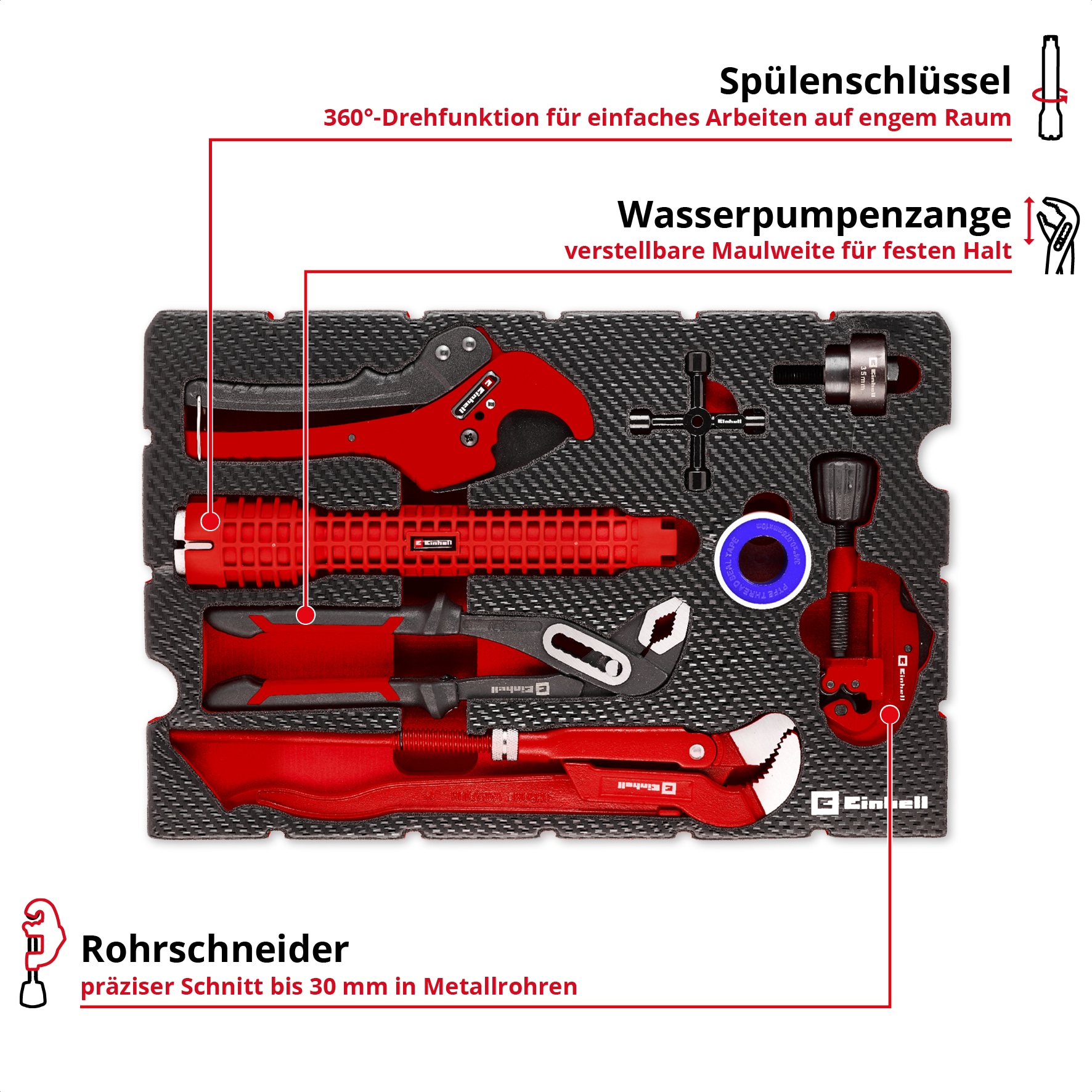 EINHELL E-Case-Einleger Sanitärinstallation Klempner-Set, 370527, 8-teilig EINHELL E-Case-Einleger Sanitärinstallation Klempner-Set, 370527, 8-teilig