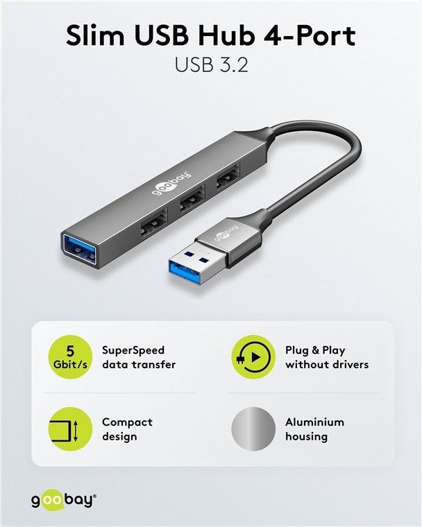 GOOBAY USB3.2 Hub 74456 Slim 4 Port USB-A auf USB-A GOOBAY USB3.2 Hub 74456 Slim 4 Port USB-A auf USB-A