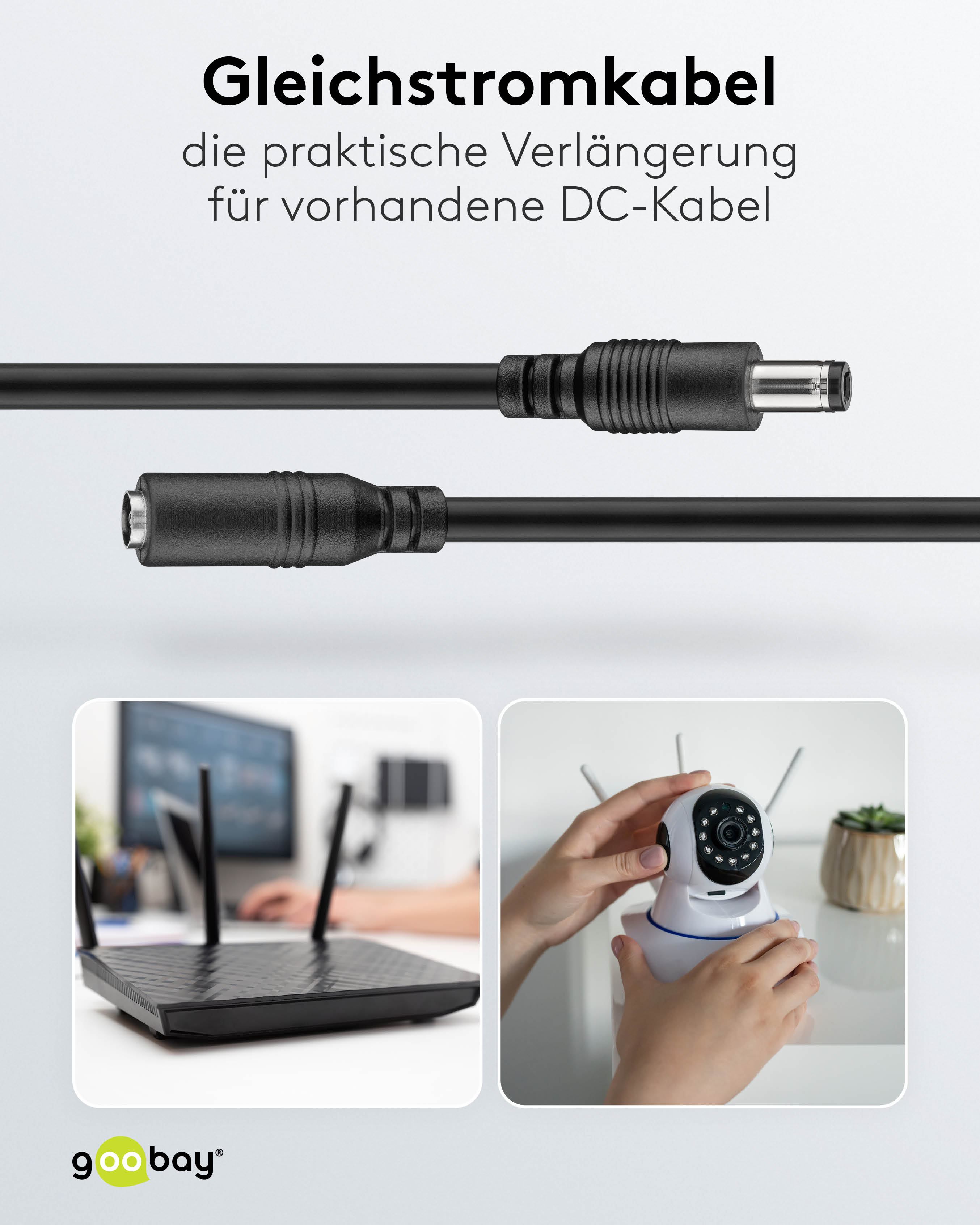 GOOBAY DC-Adapterkabel 2,1 mm, DC-Stecker auf DC-Kupplung, schwarz, 5 m GOOBAY DC-Adapterkabel 2,1 mm, DC-Stecker auf DC-Kupplung, schwarz, 5 m