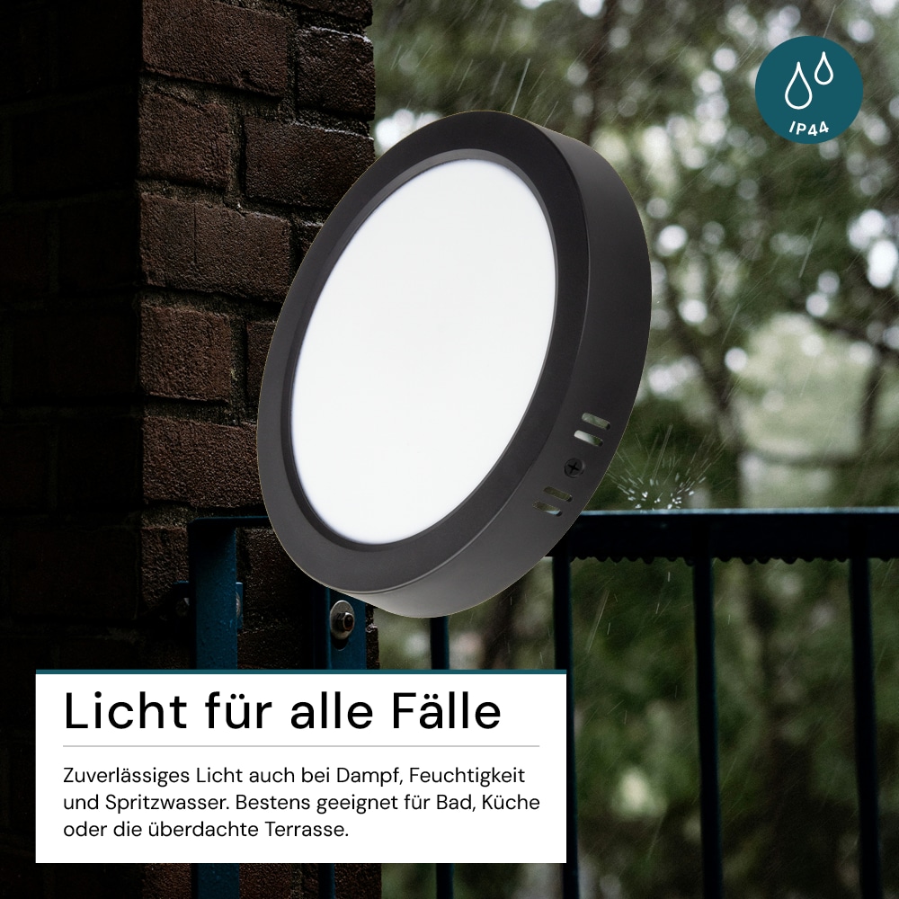LUXULA LED-Deckenleuchte, 12W, EEK: F, 1200lm, CCT, IP44, rund, schwarz LUXULA LED-Deckenleuchte, 12W, EEK: F, 1200lm, CCT, IP44, rund, schwarz