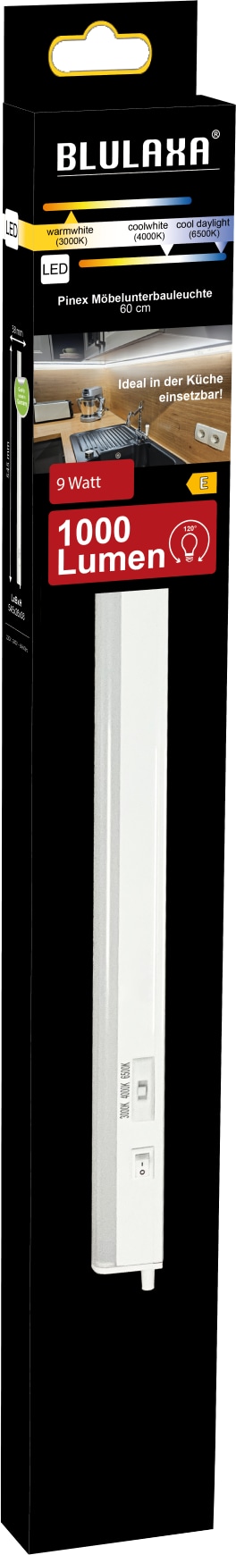 BLULAXA LED-Unterbauleuchte Pinex, CCT, 9 W, EEK: E, 3000/4000/6500 K, 1000 lm, IP20, 54,50 cm BLULAXA LED-Unterbauleuchte Pinex, CCT, 9 W, EEK: E, 3000/4000/6500 K, 1000 lm, IP20, 54,50 cm