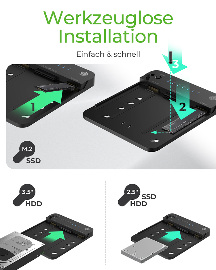 ICY BOX CloneStation & DockingStation IB-2915MSCL-C31 M.2 NVME & SATA 2.5''/3.5'' SSD/HDD