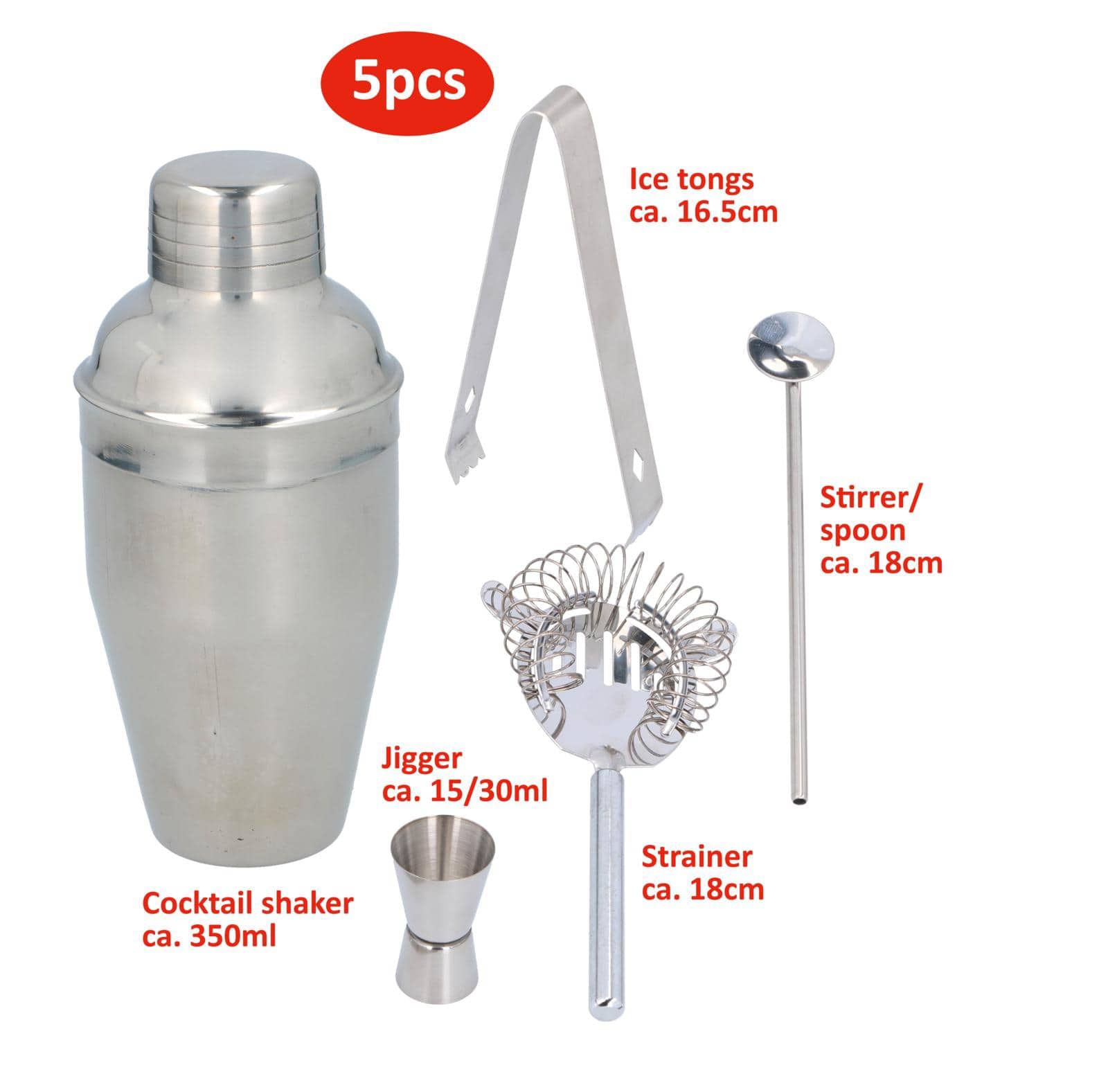 ALPINA Cocktail-Set 10185, 5-Teilig, Shaker 350ml, rostfrei, Edelstahl ALPINA Cocktail-Set 10185, 5-Teilig, Shaker 350ml, rostfrei, Edelstahl