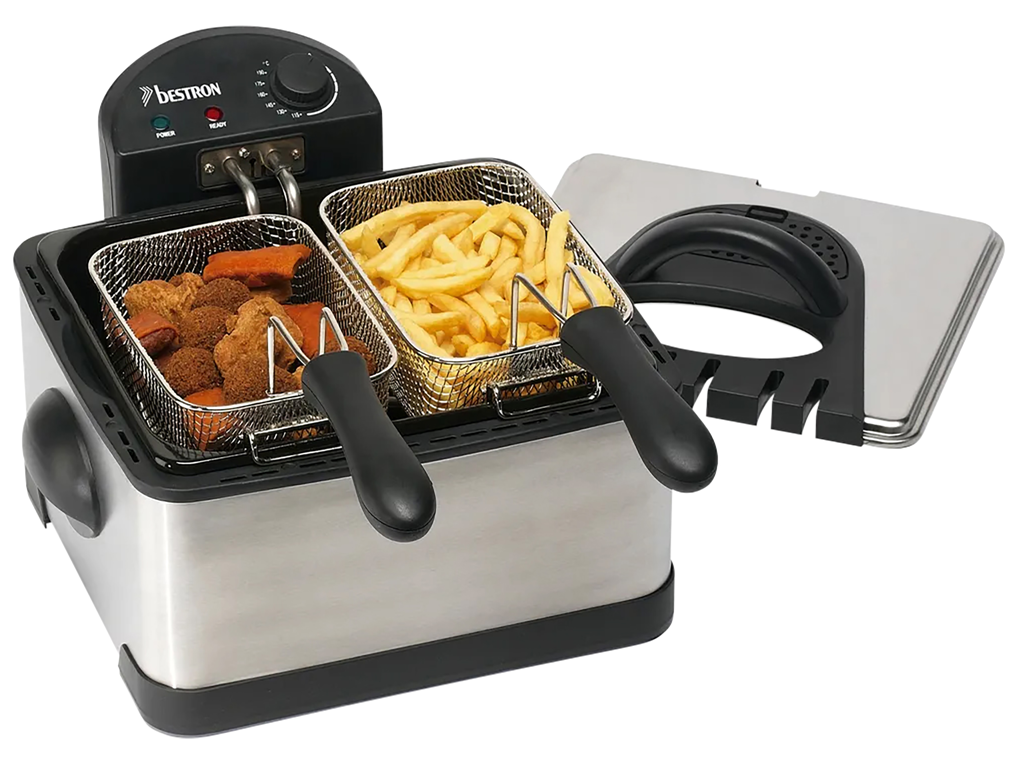 BESTRON Öl-Fritteuse XL DF402, 4,5 L, Cool Zone, 3 Körbe, 2000W, silber BESTRON Öl-Fritteuse XL DF402, 4,5 L, Cool Zone, 3 Körbe, 2000W, silber