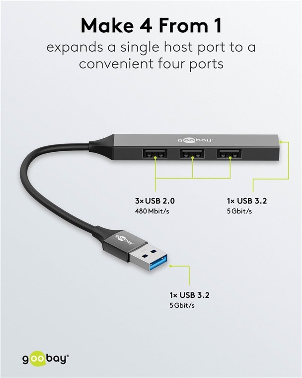 GOOBAY USB3.2 Hub 74456 Slim 4 Port USB-A auf USB-A GOOBAY USB3.2 Hub 74456 Slim 4 Port USB-A auf USB-A