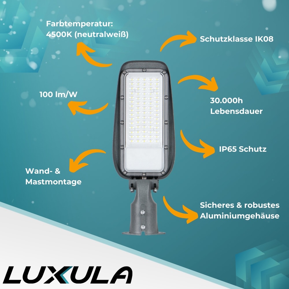 LUXULA LED-Straßenleuchte, EEK: F, 50W, 5000lm, 4500K, IP65, grau LUXULA LED-Straßenleuchte, EEK: F, 50W, 5000lm, 4500K, IP65, grau