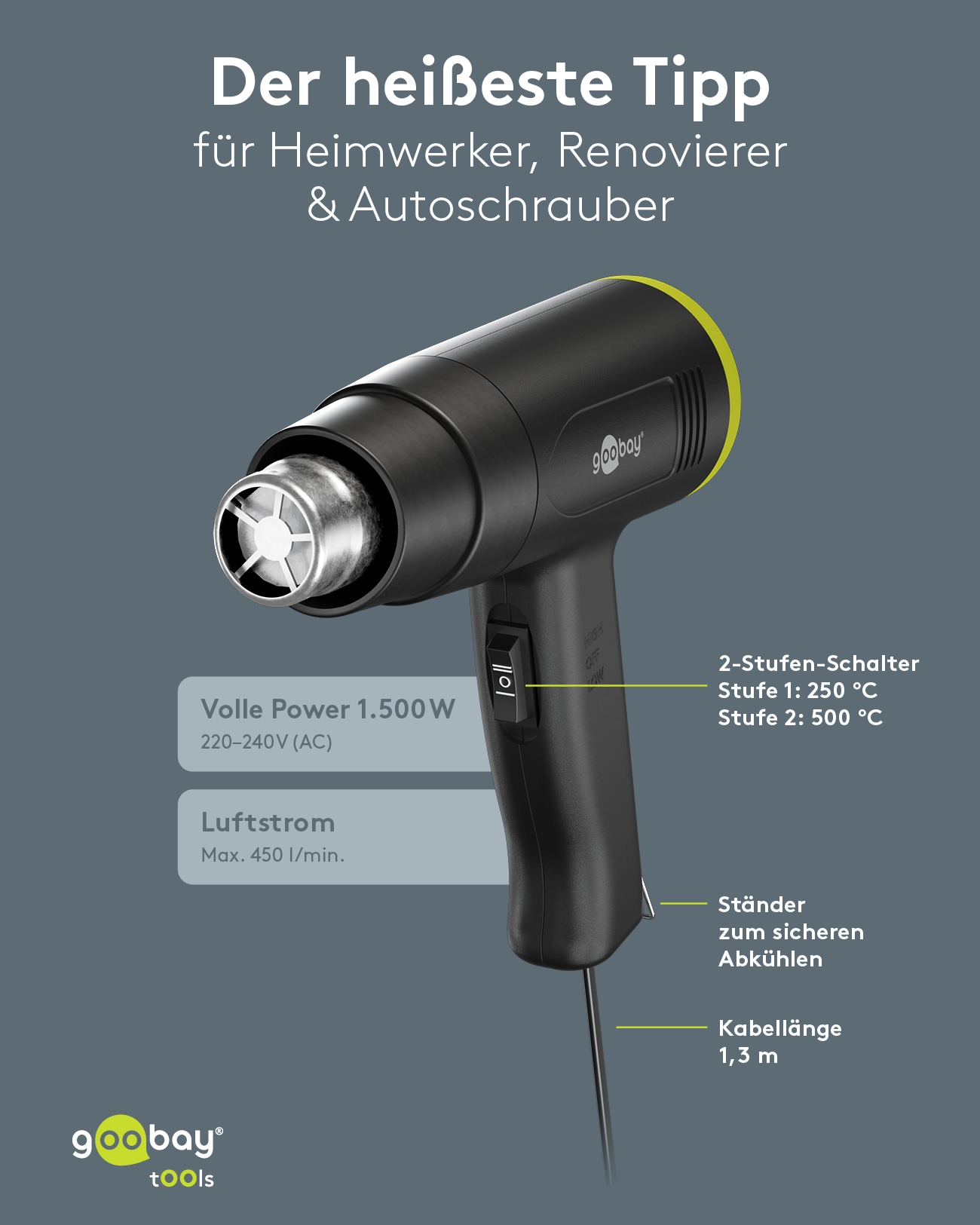 GOOBAY TOOLS Heißluftpistole Advanced, 77821, 1500 W GOOBAY TOOLS Heißluftpistole Advanced, 77821, 1500 W