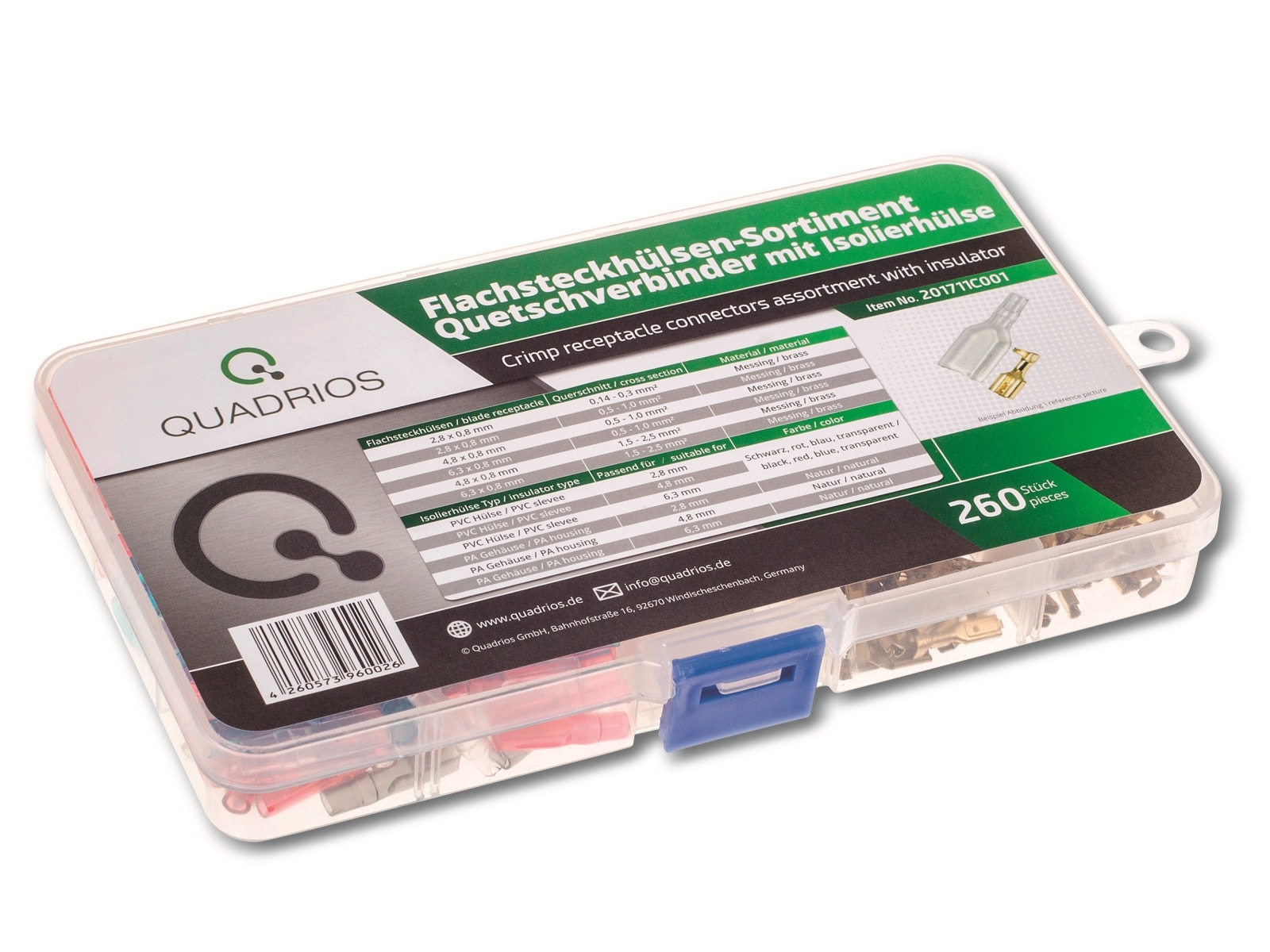 QUADRIOS Flachsteckhülsen, 201711C001, Elektrolytkupfer, verzinnt / Weich-PVC, 260 Stück