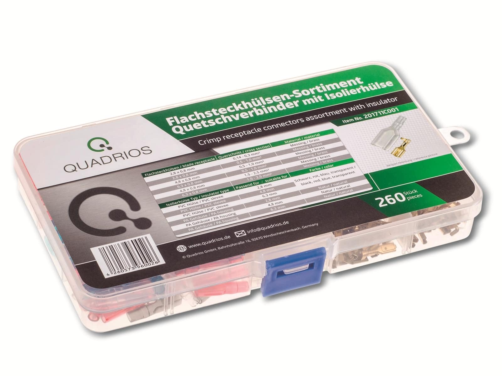 QUADRIOS Flachsteckhülsen 201711C001, Elektrolytkupfer, verzinnt / Weich-PVC, 260 Stück QUADRIOS Flachsteckhülsen, 201711C001, Elektrolytkupfer, verzinnt / Weich-PVC, 260 Stück