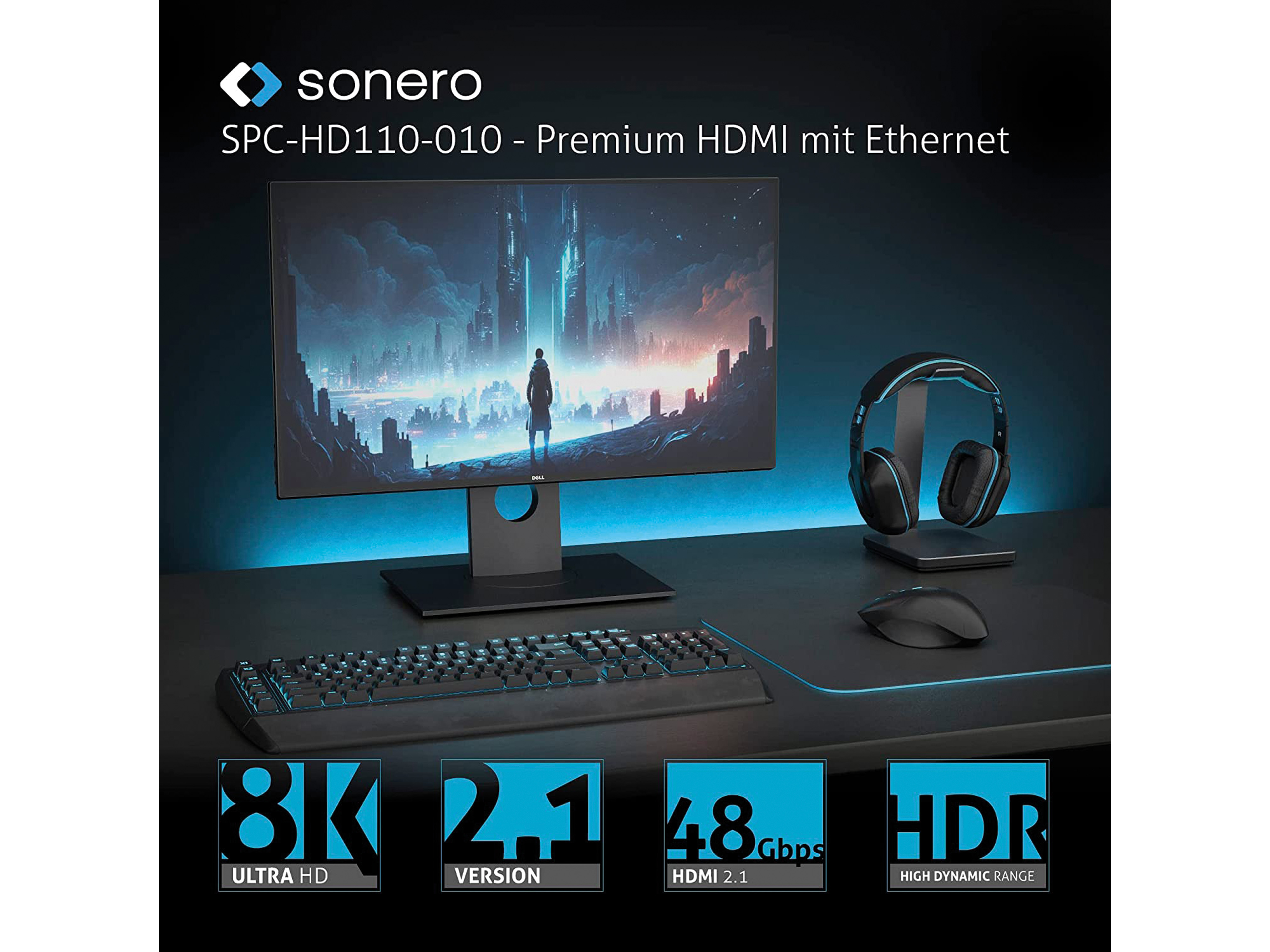 SONERO HDMI-Kabel, 8K60, grau/blau, 2 m SONERO HDMI-Kabel, 8K60, grau/blau, 2 m
