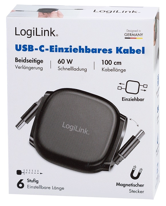 LOGILINK USB2.0 Kabel CU0500 USB-C M/USB-C M 60W 1m schwarz ausziehbar LOGILINK USB2.0 Kabel CU0500 USB-C M/USB-C M 60W 1m schwarz ausziehbar