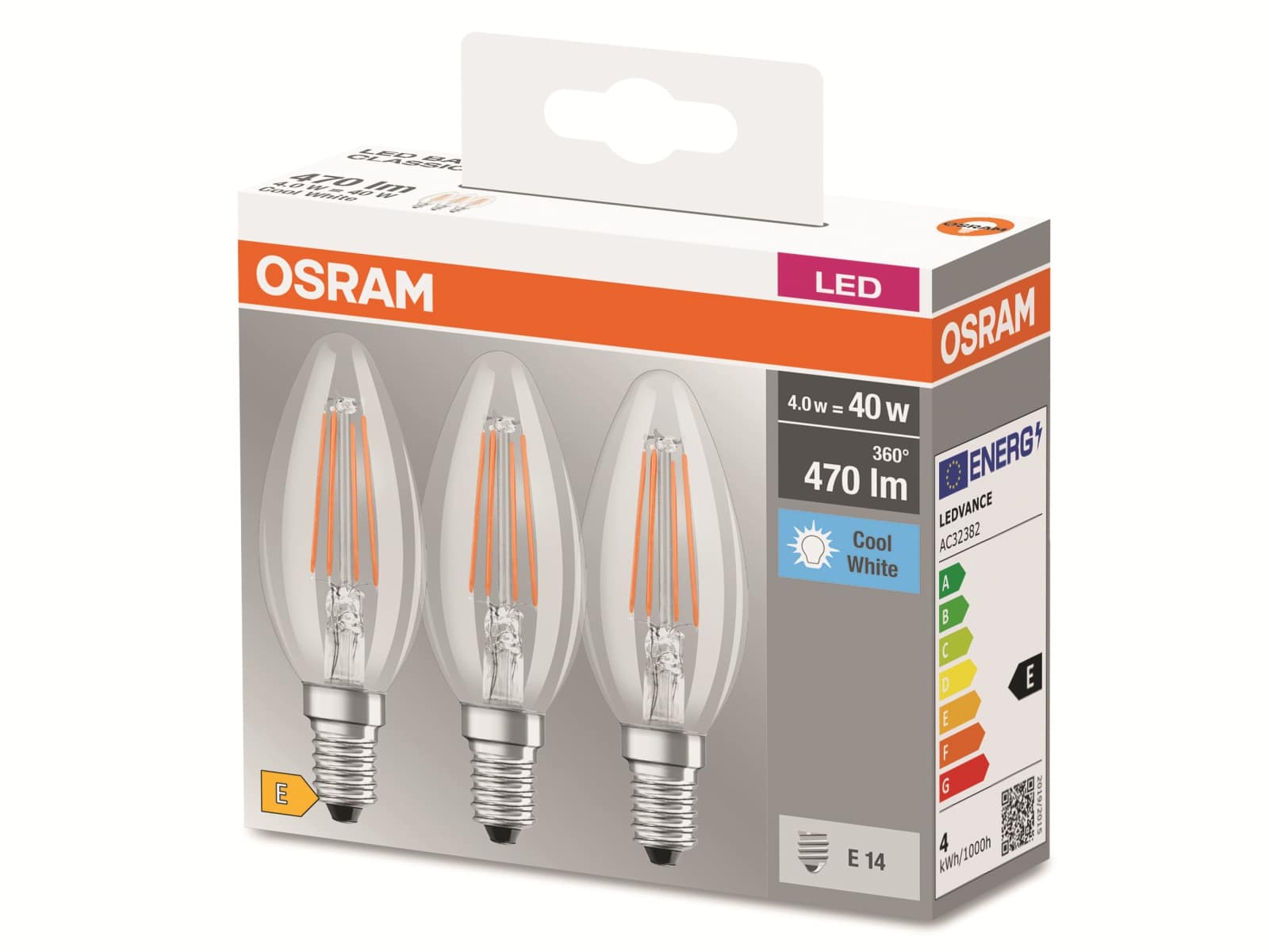 OSRAM LED-Lampe BASE CLASSIC, B40, E14, EEK: E, 4 W, 470 lm, 4000 K, 3 Stück OSRAM LED-Lampe BASE CLASSIC, B40, E14, EEK: E, 4 W, 470 lm, 4000 K, 3 Stück