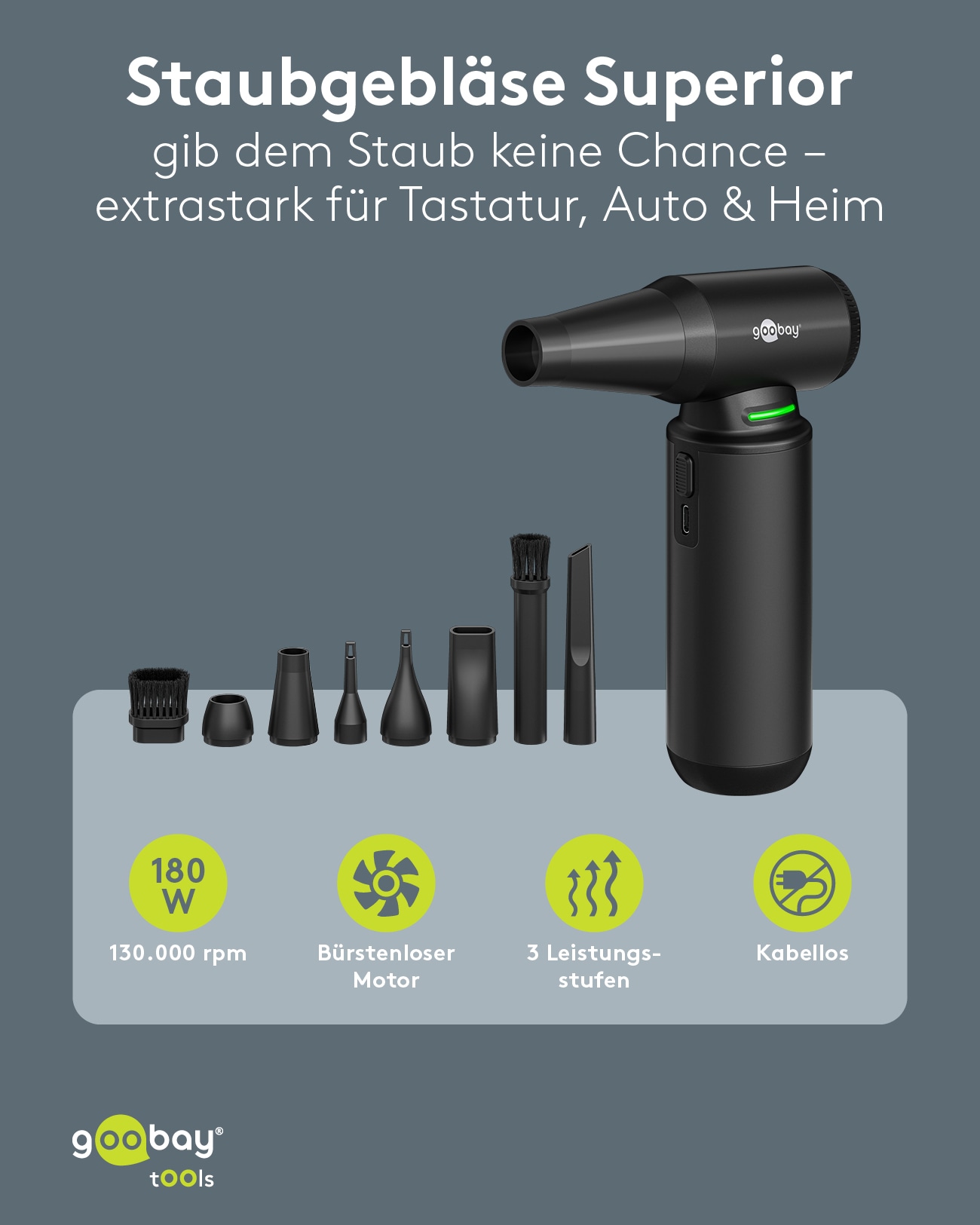 GOOBAY TOOLS Staubgebläse Superior, 180 W, mit 11 Aufsätzen GOOBAY TOOLS Staubgebläse Superior, 180 W, mit 11 Aufsätzen
