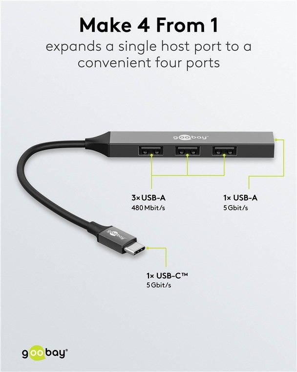 GOOBAY USB-C Hub 74457 Slim 4 Port USB-C auf USB-A GOOBAY USB-C Hub 74457 Slim 4 Port USB-C auf USB-A
