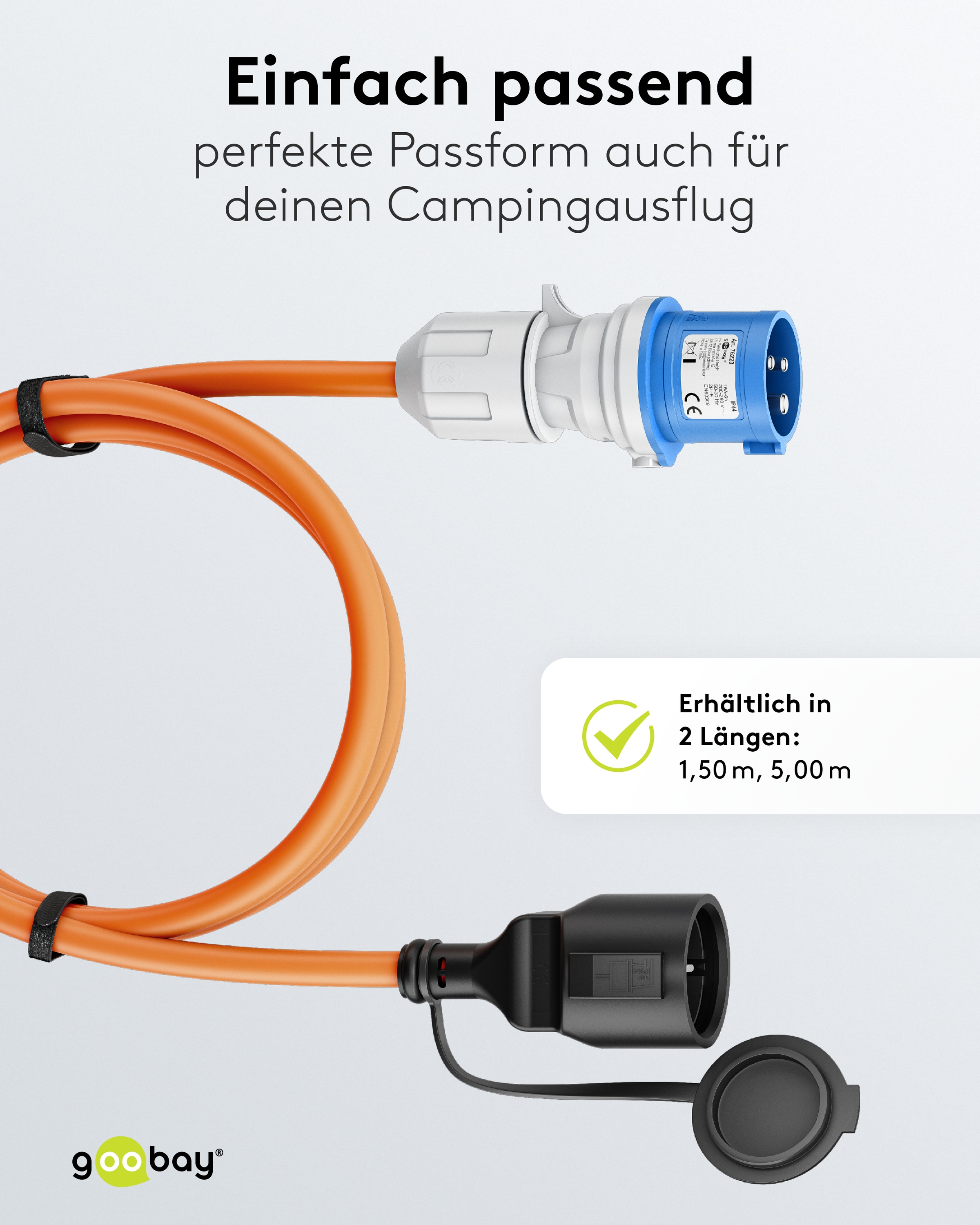 GOOBAY CEE-Adapterkabel 76223, 1,5 m, Stecker zu Schutzkontakt Kupplung