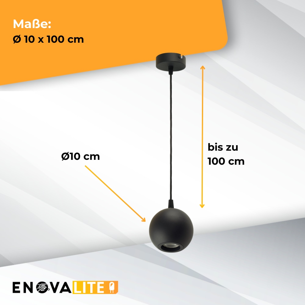 ENOVALITE LED-Pendellampe GLOBE, GU10-Fassung, IP20, Ø10cm, 1flammig, schwarz ENOVALITE LED-Pendellampe GLOBE, GU10-Fassung, IP20, Ø10cm, 1flammig, schwarz