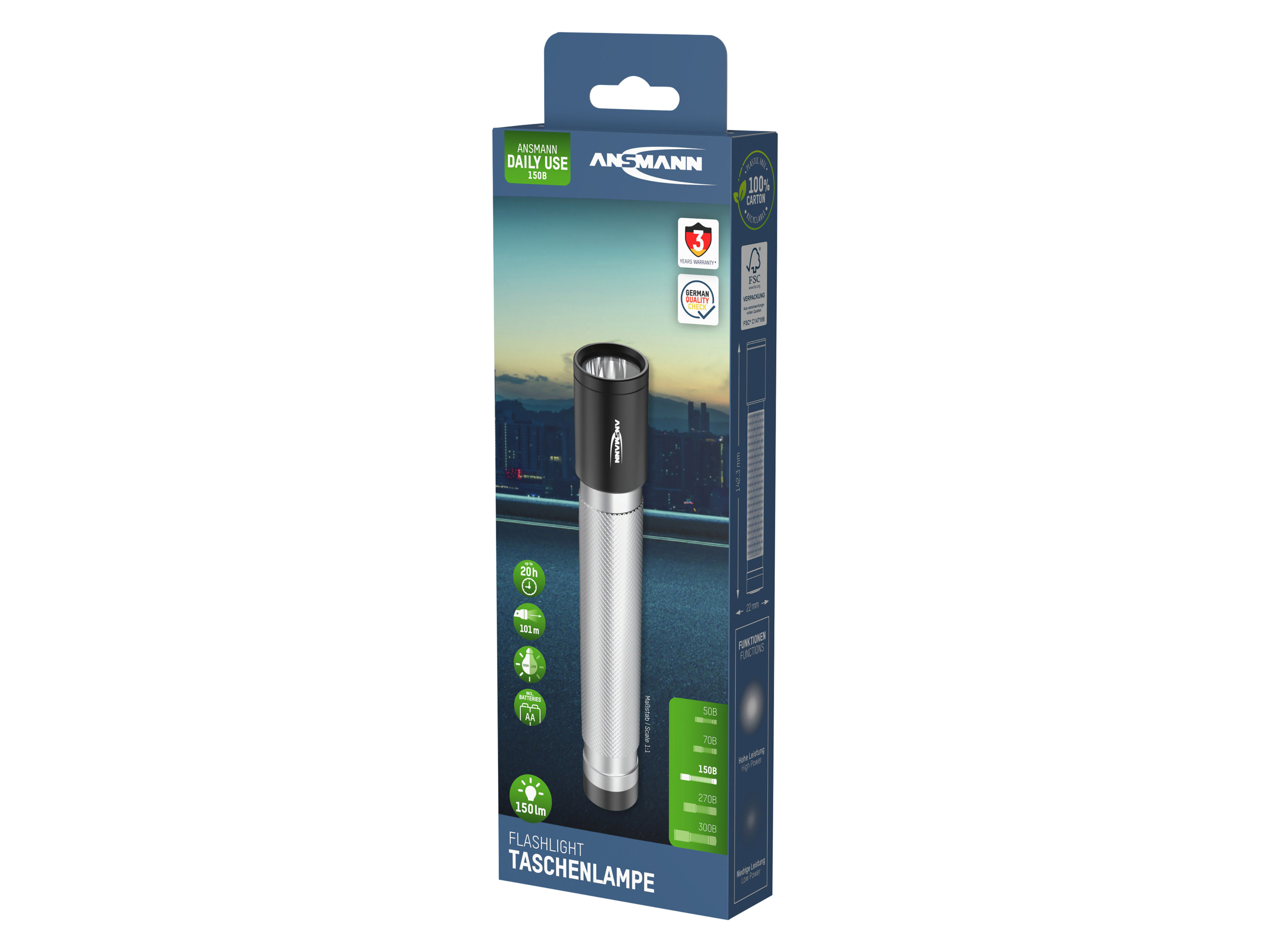 ANSMANN LED-Taschenlampe ANSMANN Daily Use 150B, 150 lm, batteriebetrieben ANSMANN LED-Taschenlampe ANSMANN Daily Use 150B, 150 lm, batteriebetrieben
