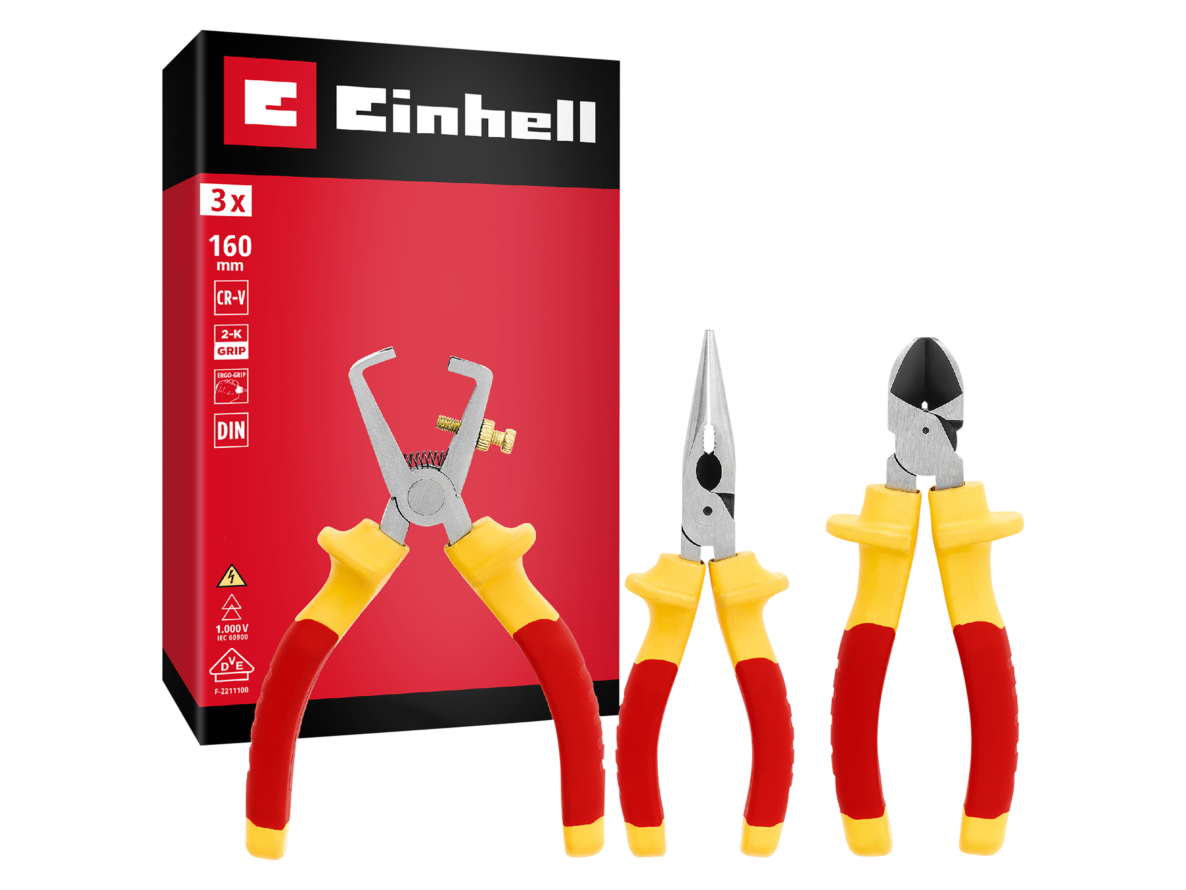 EINHELL Elektriker-Zangen-Set VDE, 370540, 160 mm, 3-teilig