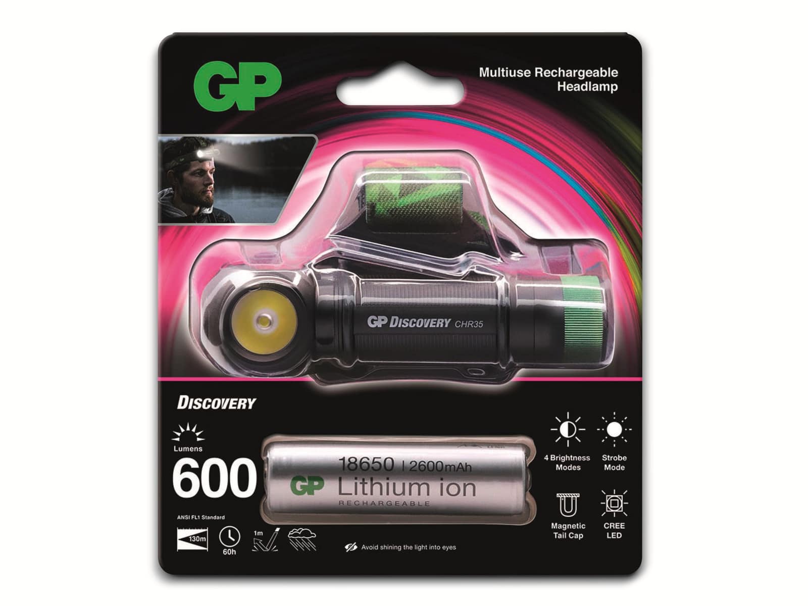 GP LED-Stirnlampe Discovery CH35, 600 lm, inkl. Li-Ion Akku 18650 GP LED-Stirnlampe Discovery CH35, 600 lm, inkl. Li-Ion Akku 18650