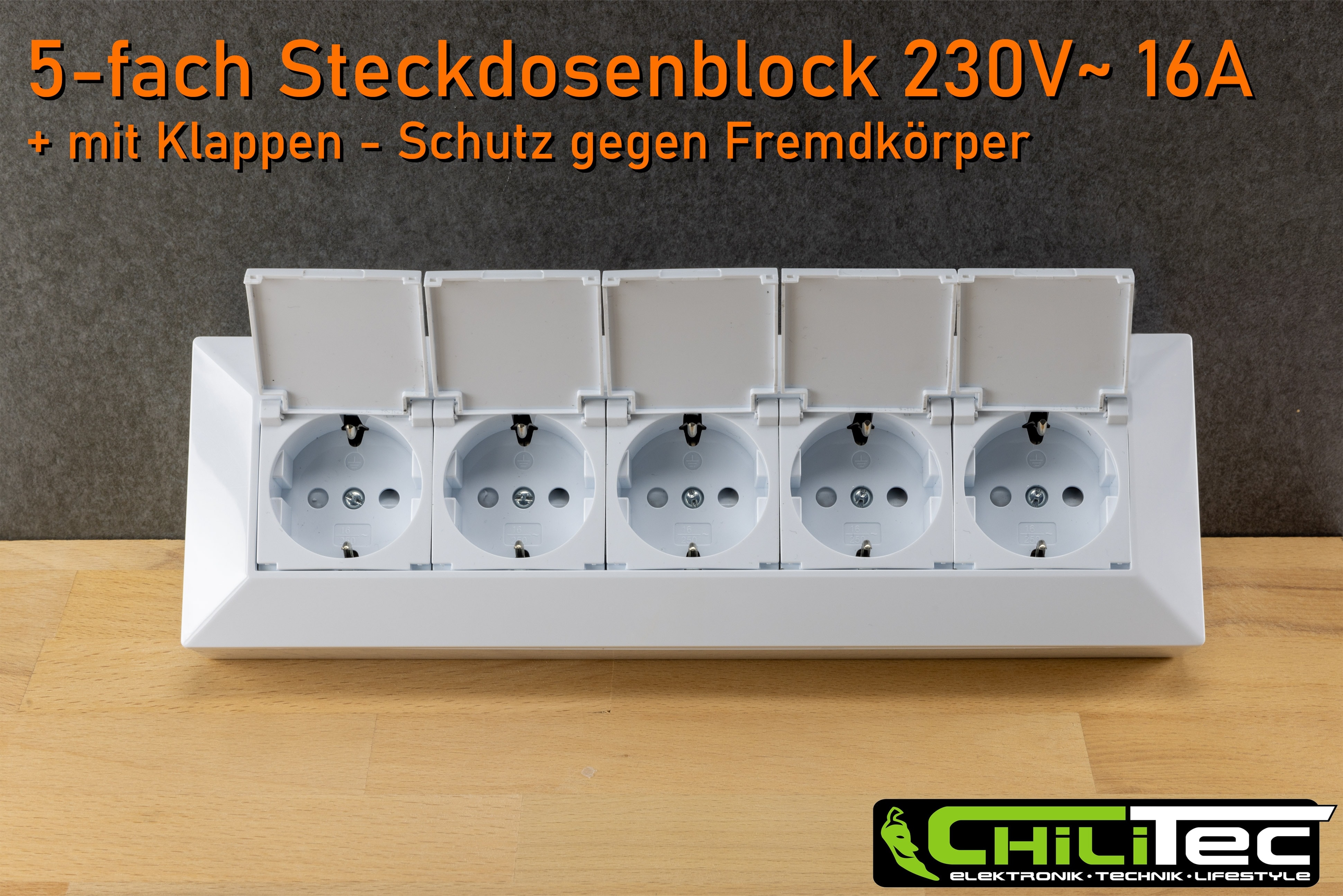 CHILITEC Steckdosenblock 23940, 5-fach, mit Schutzklappen, 250V/16A, weiß CHILITEC Steckdosenblock 23940, 5-fach, mit Schutzklappen, 250V/16A, weiß