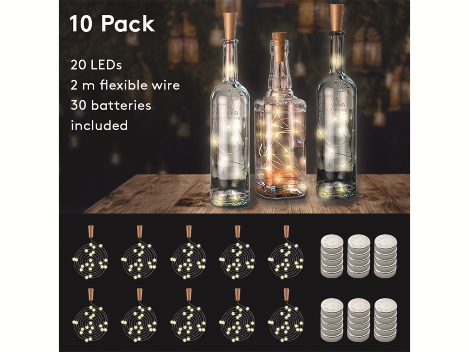 GOOBAY LED-Flaschen-Lichterkette mit 20 LEDs, 10 Stück GOOBAY LED-Flaschen-Lichterkette mit 20 LEDs, 10 Stück
