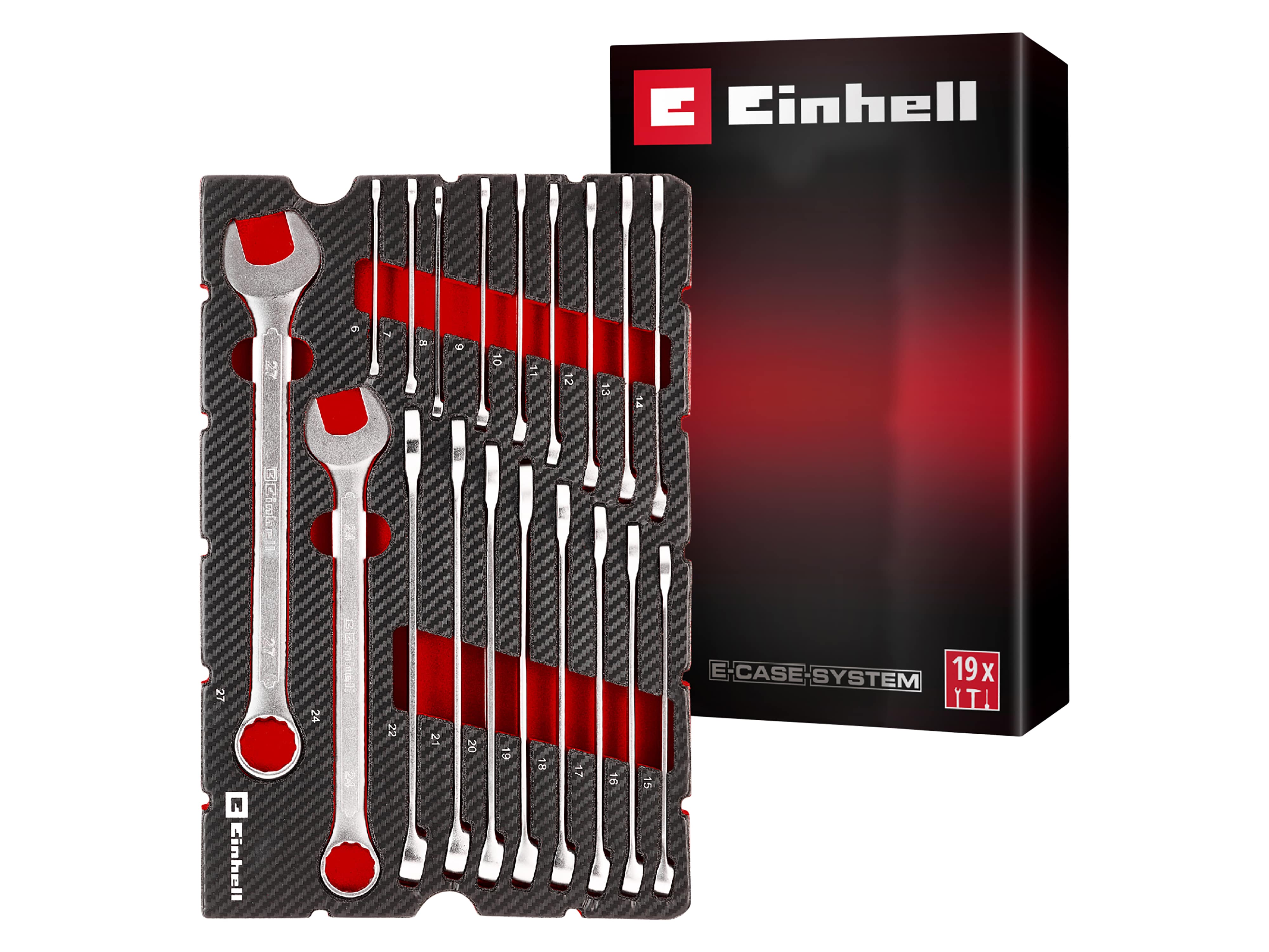EINHELL E-Case-Einleger Gabelringschlüssel, 370521, 19-teilig
