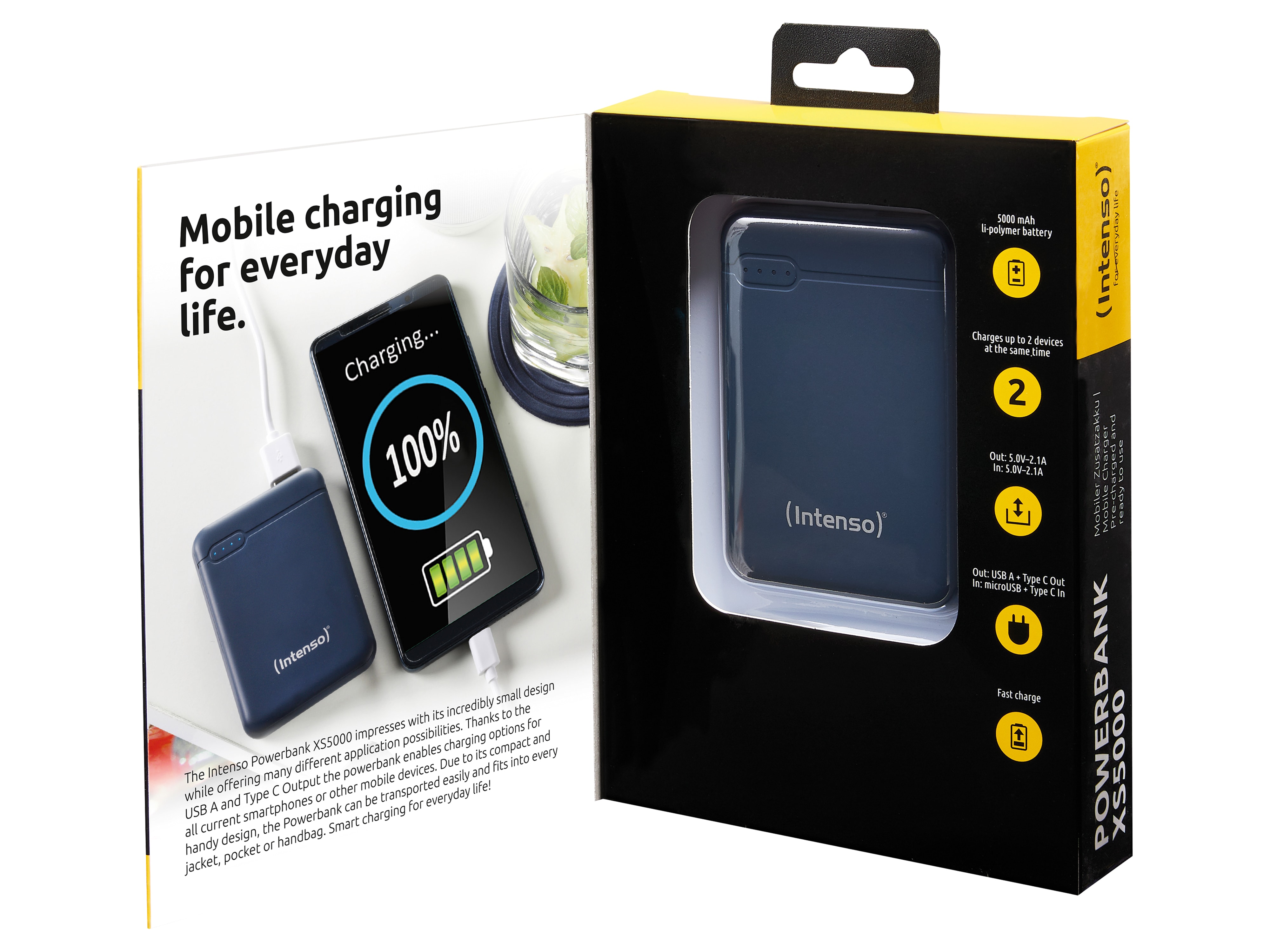 INTENSO USB Powerbank 7313525 XS 5000, 5.000 mAh, dunkelblau INTENSO USB Powerbank 7313525 XS 5000, 5.000 mAh, dunkelblau