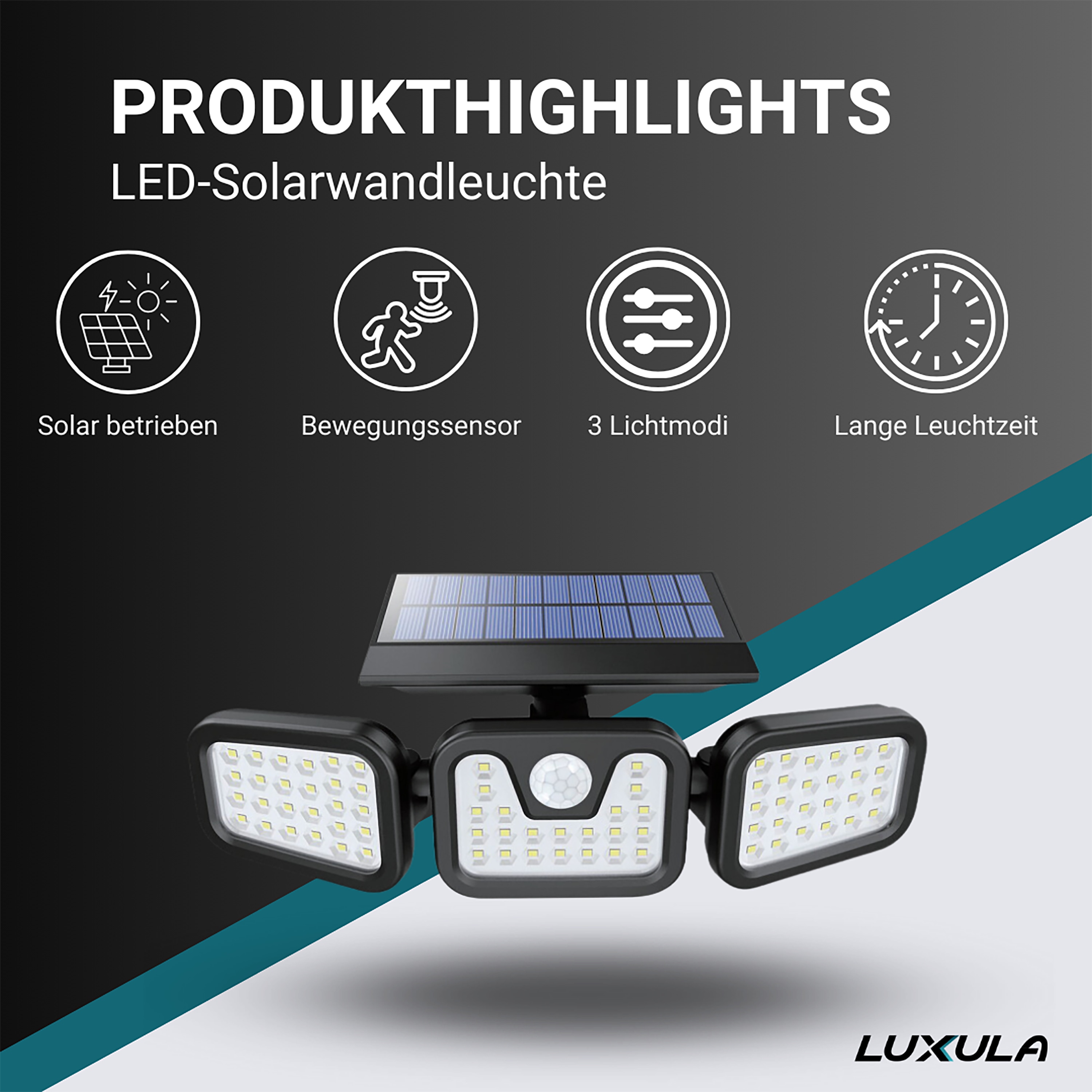 LUXULA Solar-LED Wandleuchte LXSO700126, PIR-Sensor, 4000K, IP54 LUXULA Solar-LED Wandleuchte LXSO700126, PIR-Sensor, 4000K, IP54