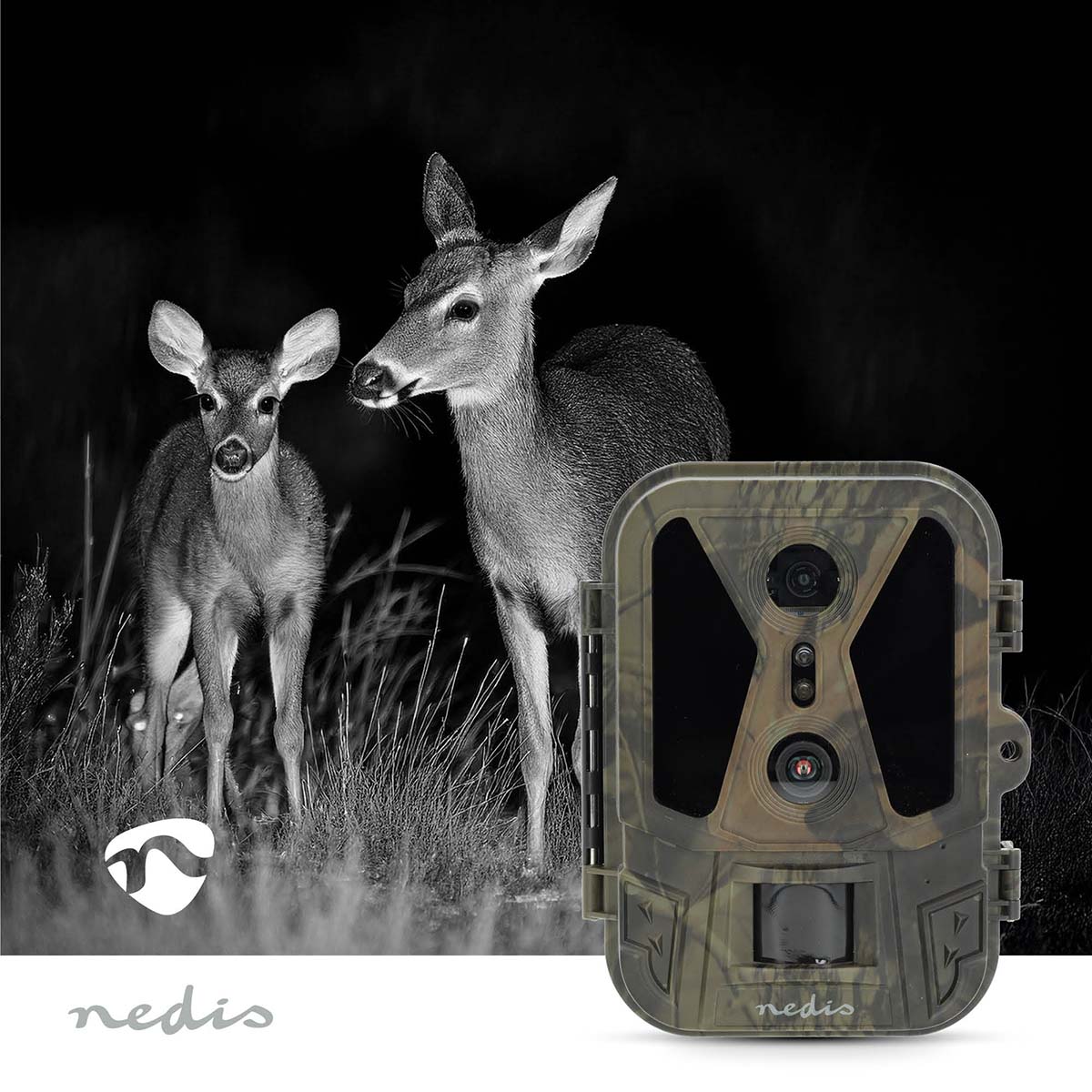 NEDIS Wildkamera WCAM280GN, 4K@10fps, 8 MPixel CMOS, IP65, Schwarz No-Glow IR, Nachtsicht, 25 m, 2,4" LCD