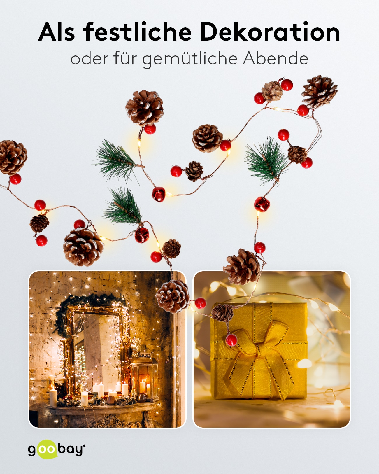 GOOBAY LED-Lichterkette "Tannenzapfen", Silberdraht, Timer, 20 LEDs, 220 cm