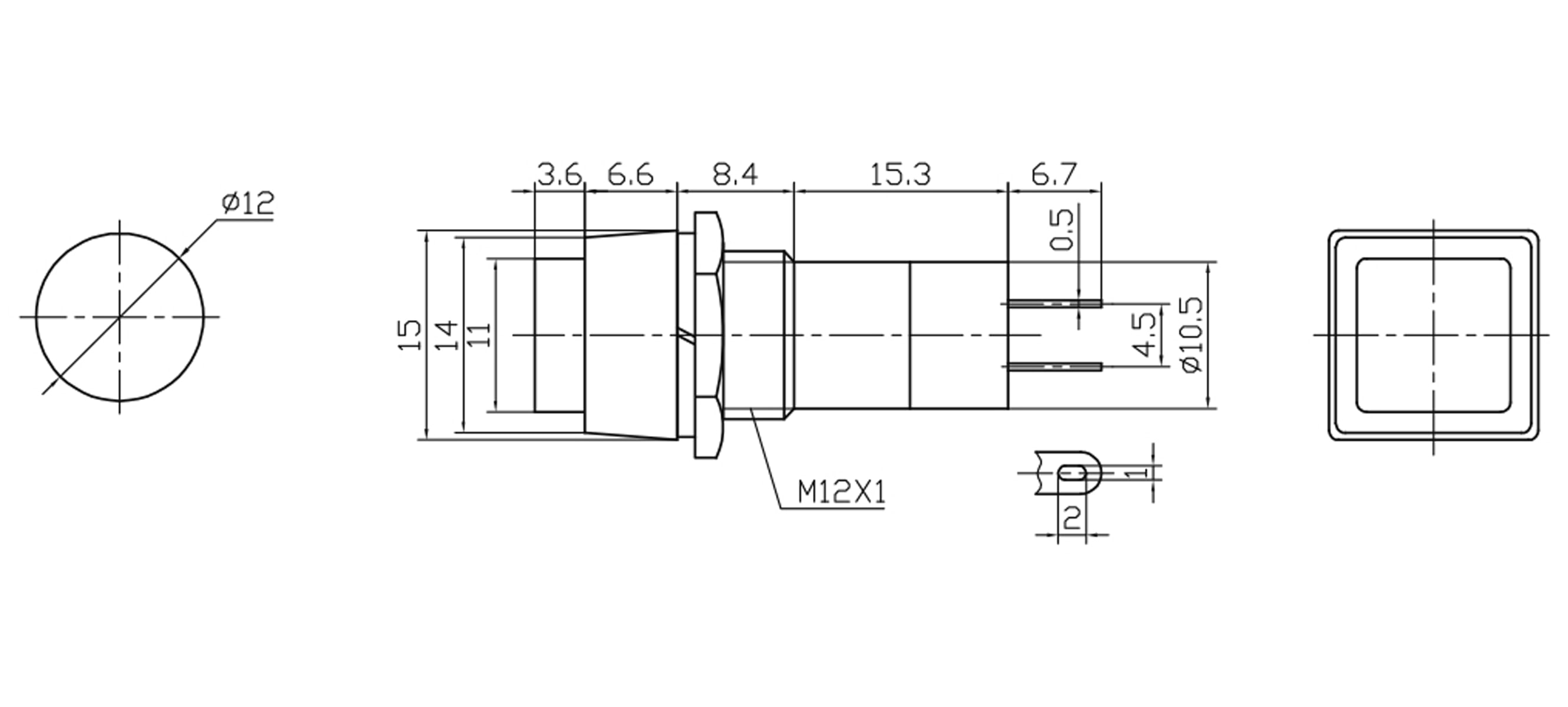Einbau-Drucktaster PBS-12B, quadratisch, Schließer, blau Einbau-Drucktaster PBS-12B, quadratisch, Schließer, blau