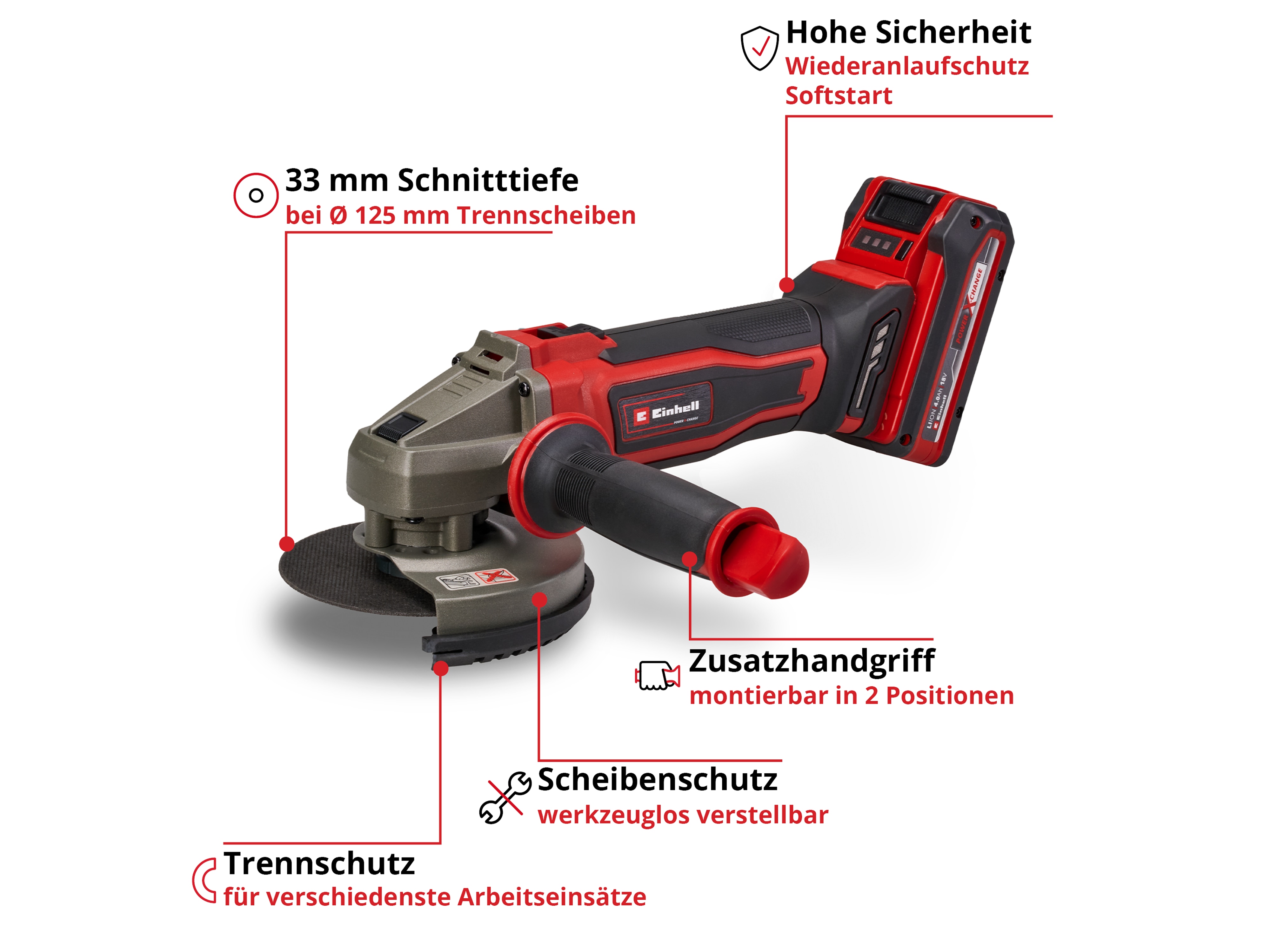 EINHELL Akku-Winkelschleifer TE-AG 18/125-2 Li, 4431190, 1x 4,0 Ah EINHELL Akku-Winkelschleifer TE-AG 18/125-2 Li, 4431190, 1x 4,0 Ah