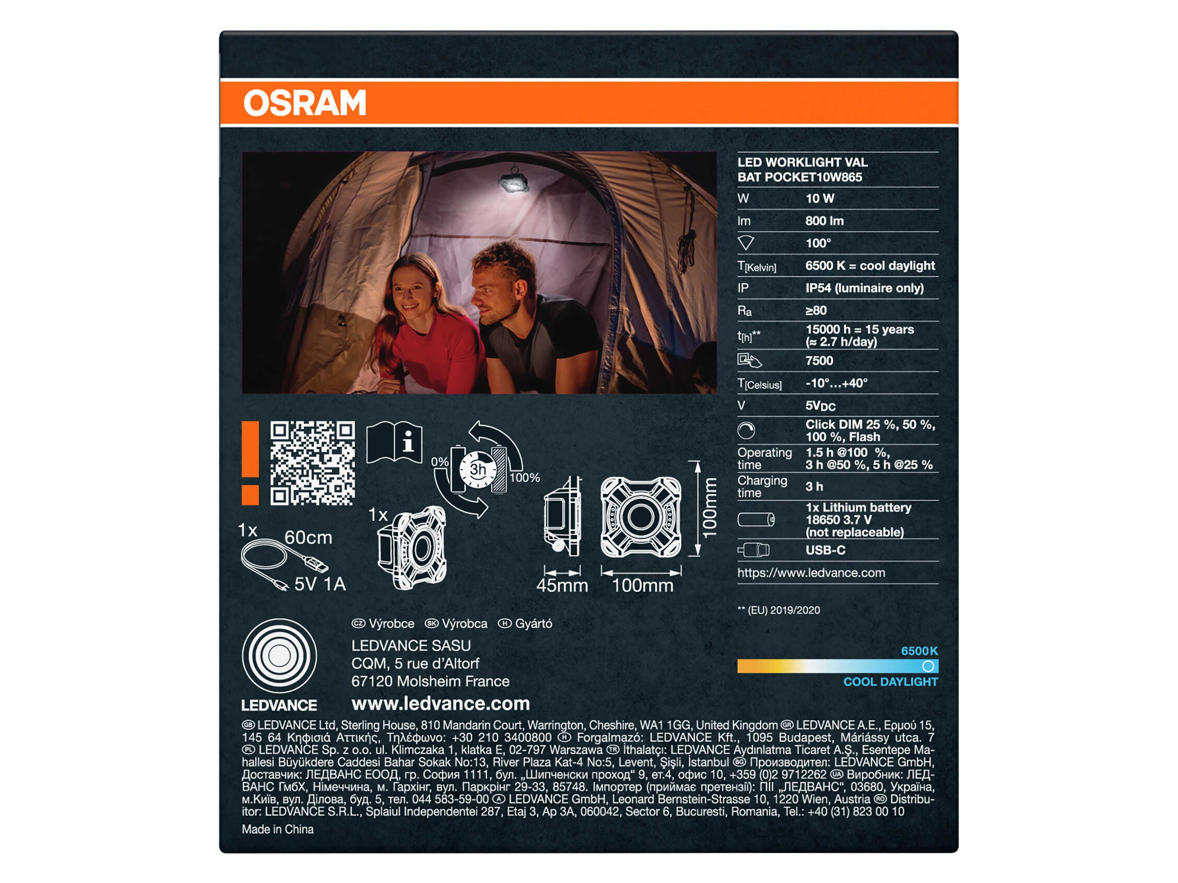 OSRAM LED-Arbeitsleuchte, 10W, 6500K, 800lm, kaltweiß, IP54, schwarz OSRAM LED-Arbeitsleuchte, 10W, 6500K, 800lm, kaltweiß, IP54, schwarz