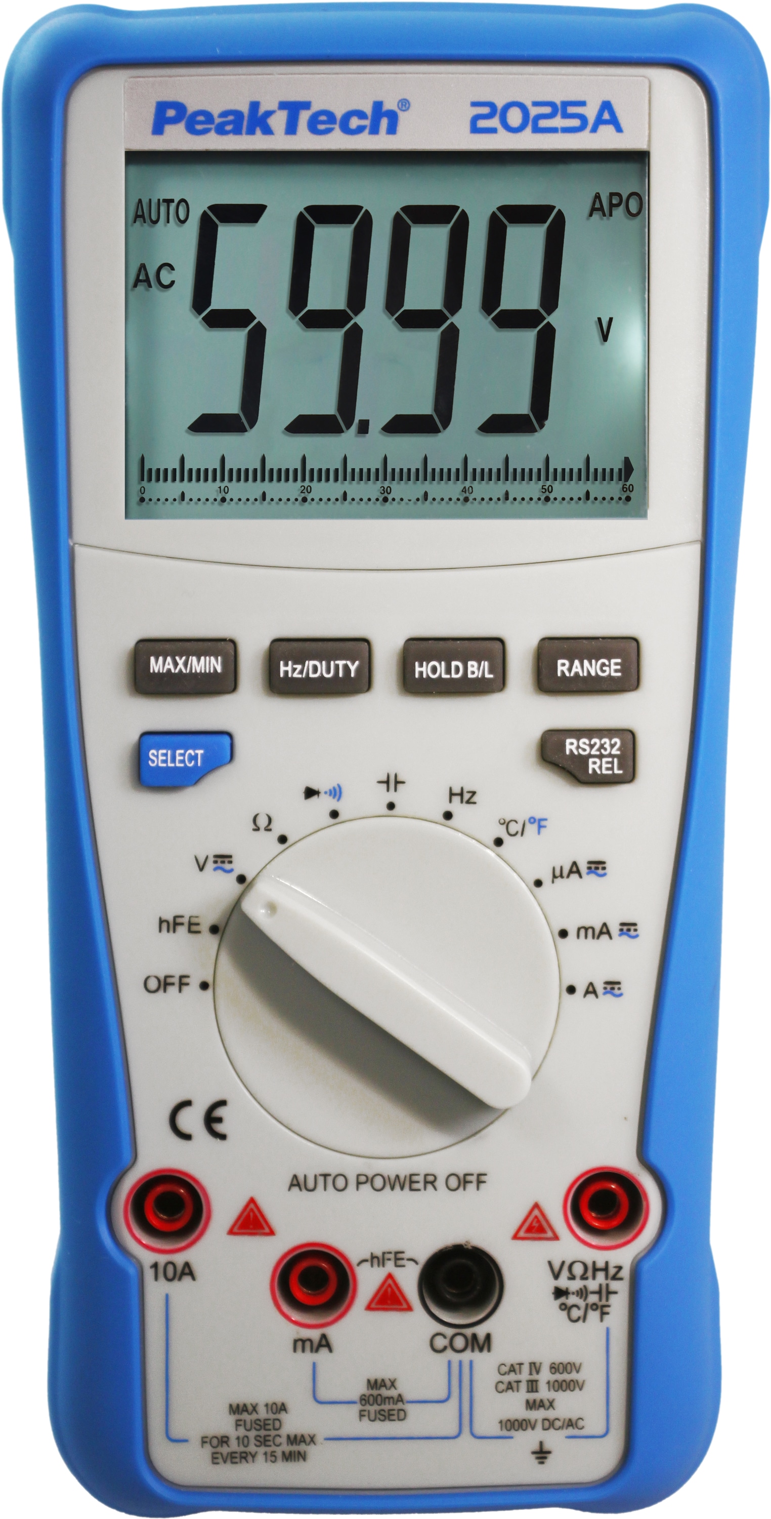 PEAKTECH True RMS Multimeter, P 2025 A, 1000 V AC/ DC, 10 A AC/ DC, USB PEAKTECH True RMS Multimeter, P 2025 A, 1000 V AC/ DC, 10 A AC/ DC, USB