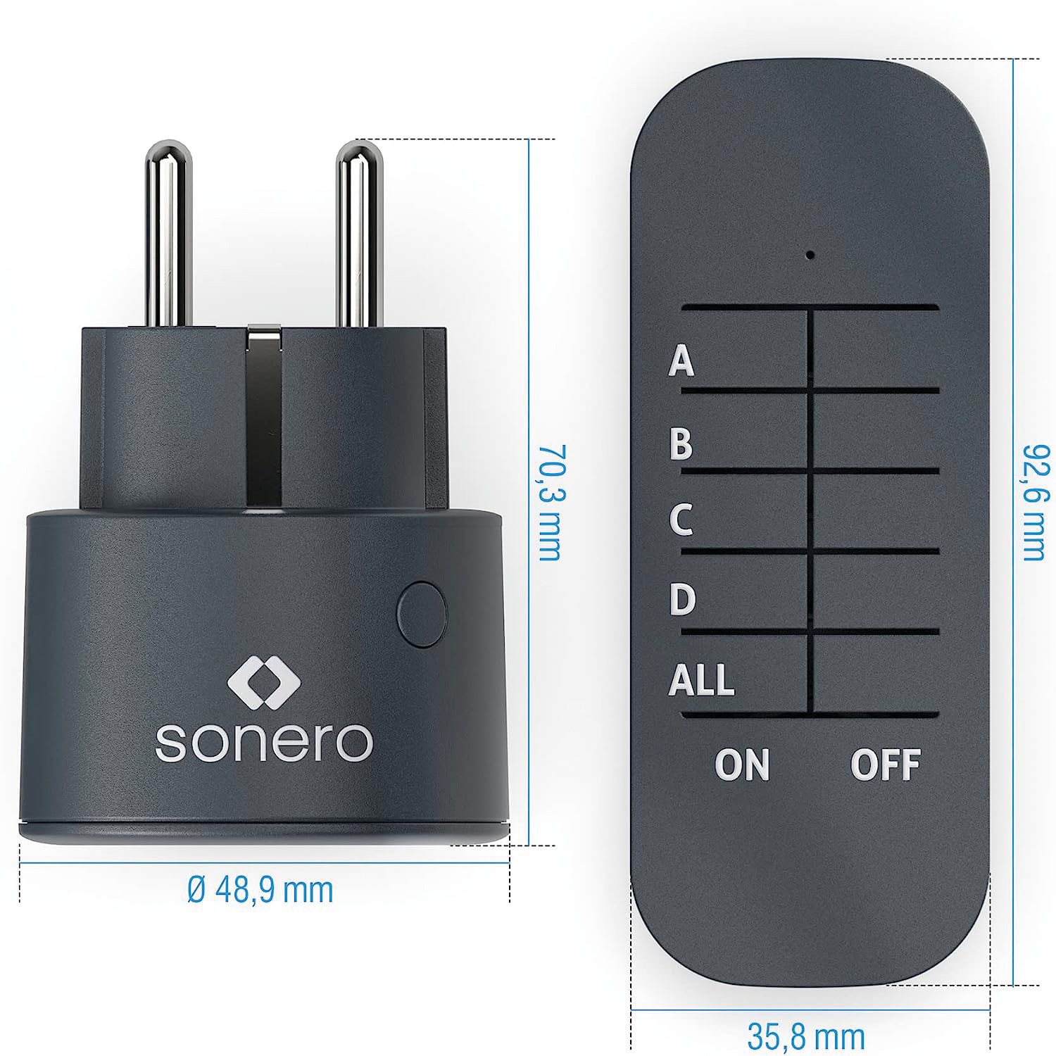 SONERO Funksteckdosen Set, 1 Sender, 1 Empfänger, anthrazit SONERO Funksteckdosen Set, 1 Sender, 1 Empfänger, anthrazit