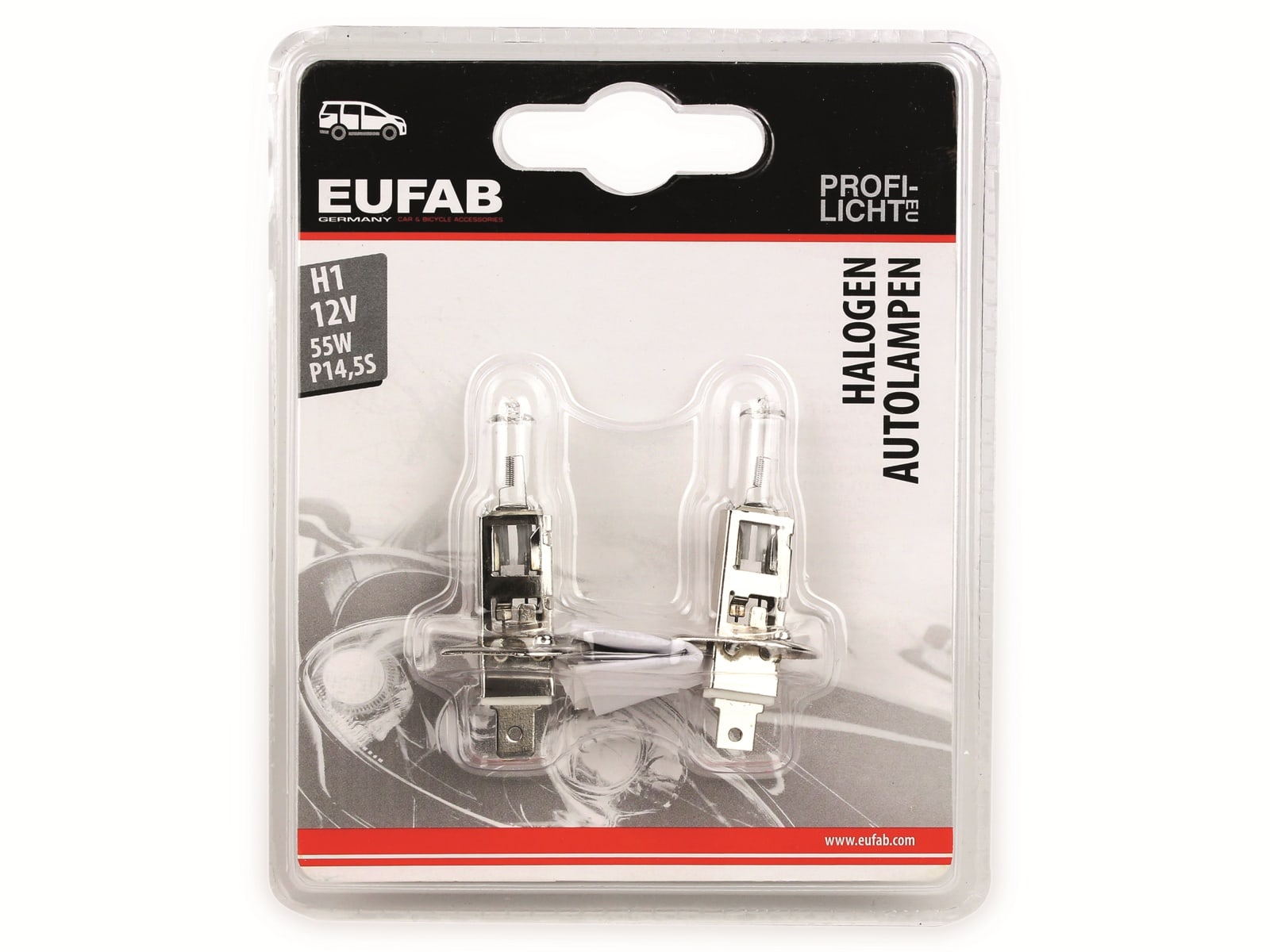 EUFAB Halogen-Autolampe H1, 12V, 55W, P14,5S, 2 Stück EUFAB Halogen-Autolampe H1, 12V, 55W, P14,5S, 2 Stück