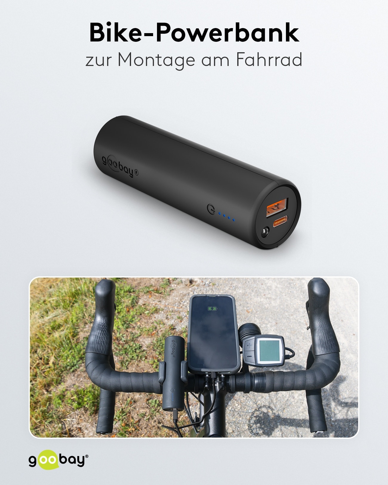 GOOBAY Bike Powerbank 60656, 5000mAh, QC/PD, mit Halterung GOOBAY Bike Powerbank 60656, 5000mAh, QC/PD, mit Halterung