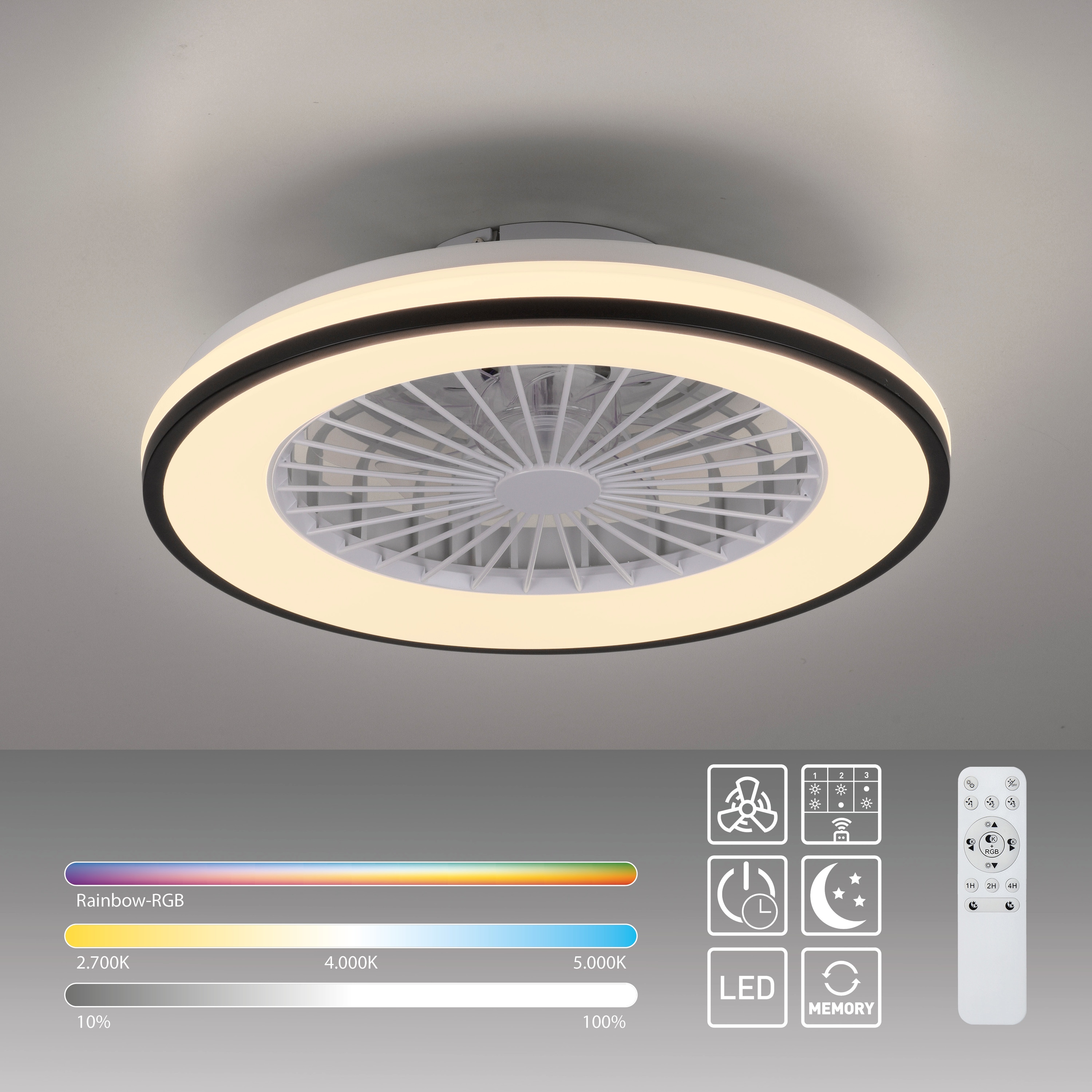 JUST LIGHT LED-Deckenleuchte 14447-18, Ventilator, 44W, 5400lm, CCT, RGB, IP20, schwarz/weiß JUST LIGHT LED-Deckenleuchte 14447-18, Ventilator, 44W, 5400lm, CCT, RGB, IP20, schwarz/weiß