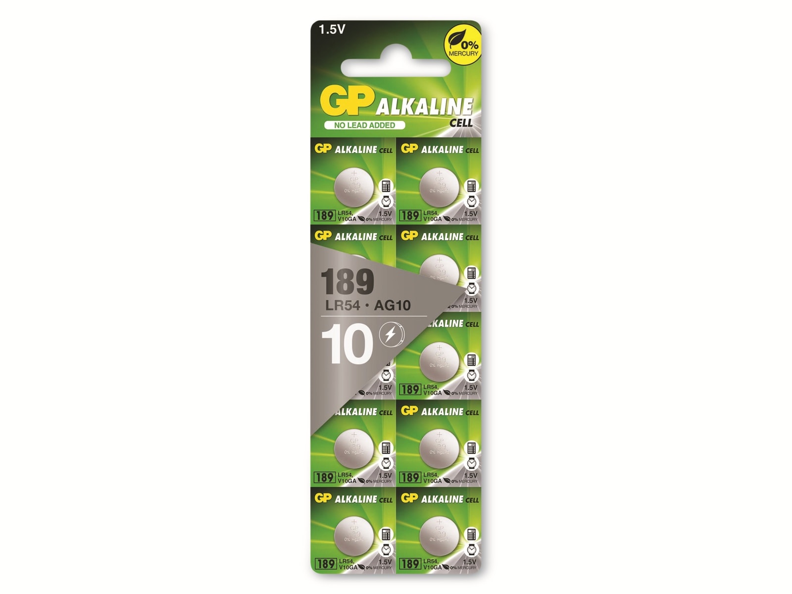 GP Alkaline-Knopfzelle LR54 V10GA, 1,5V, 10 Stück GP Alkaline-Knopfzelle LR54 V10GA, 1,5V, 10 Stück