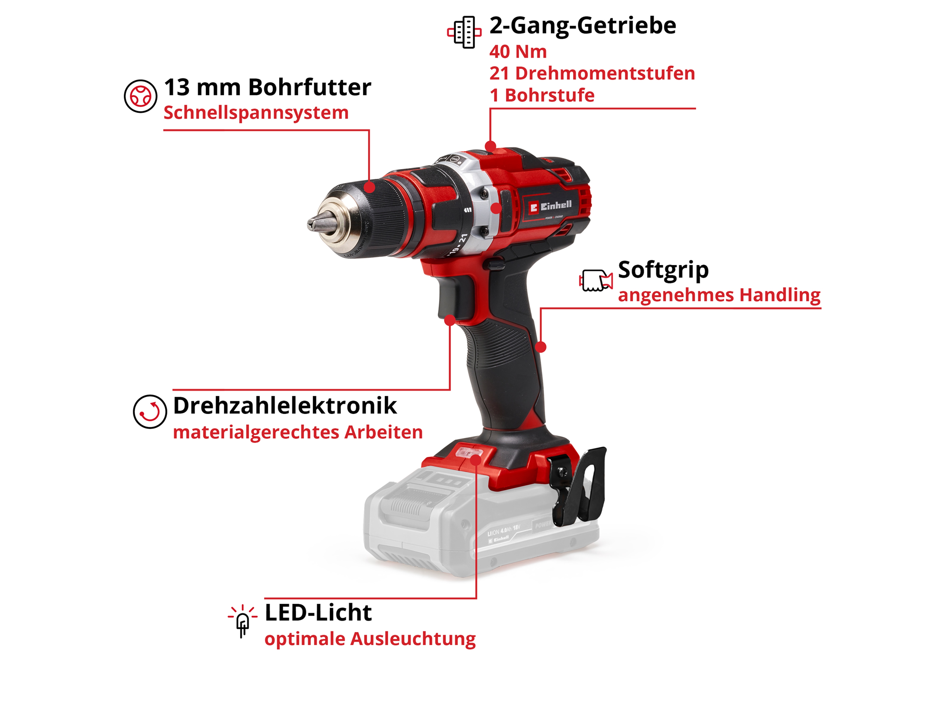 EINHELL Akku-Bohrschrauber TE-CD 18/40 Li Solo EINHELL Akku-Bohrschrauber TE-CD 18/40 Li Solo