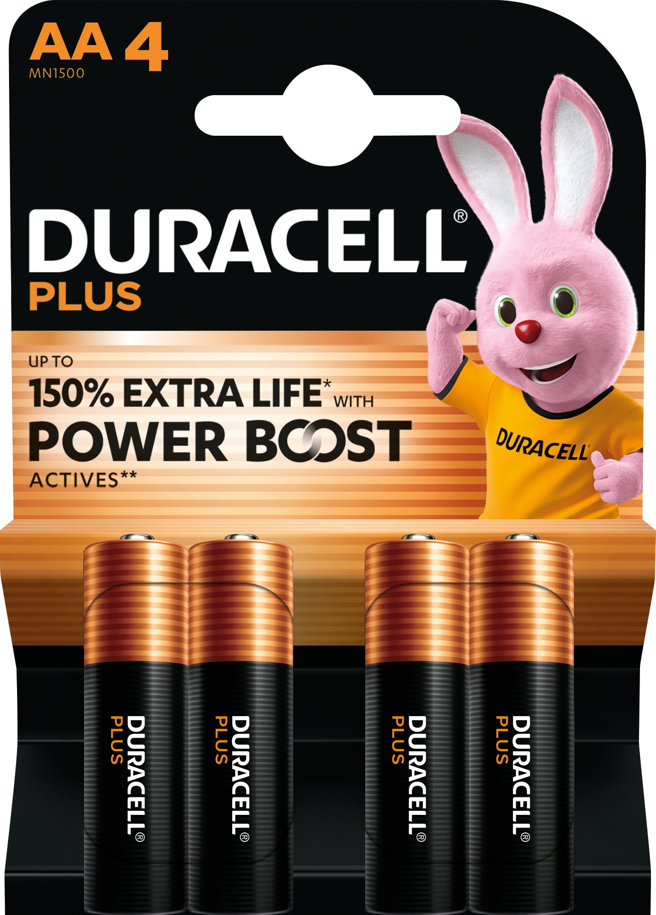 DURACELL Alkaline-Mignon-Batterie LR06, 1,5V, Plus, Power Boost, 4 Stück DURACELL Alkaline-Mignon-Batterie LR06, 1,5V, Plus, Power Boost, 4 Stück