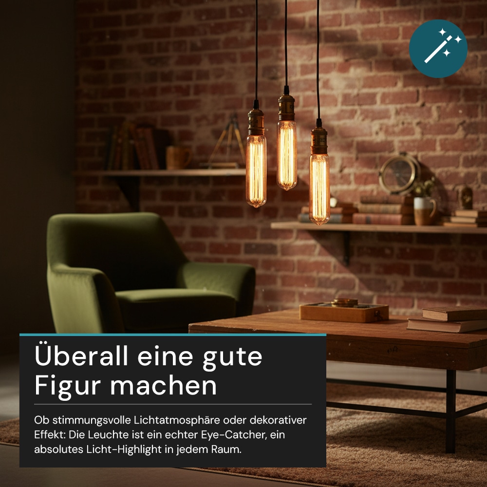 LUXULA LED-Filament-Lampe, Vintage Stab, E27, 2,3W, 65lm, 1800K LUXULA LED-Filament-Lampe, Vintage Stab, E27, 2,3W, 65lm, 1800K